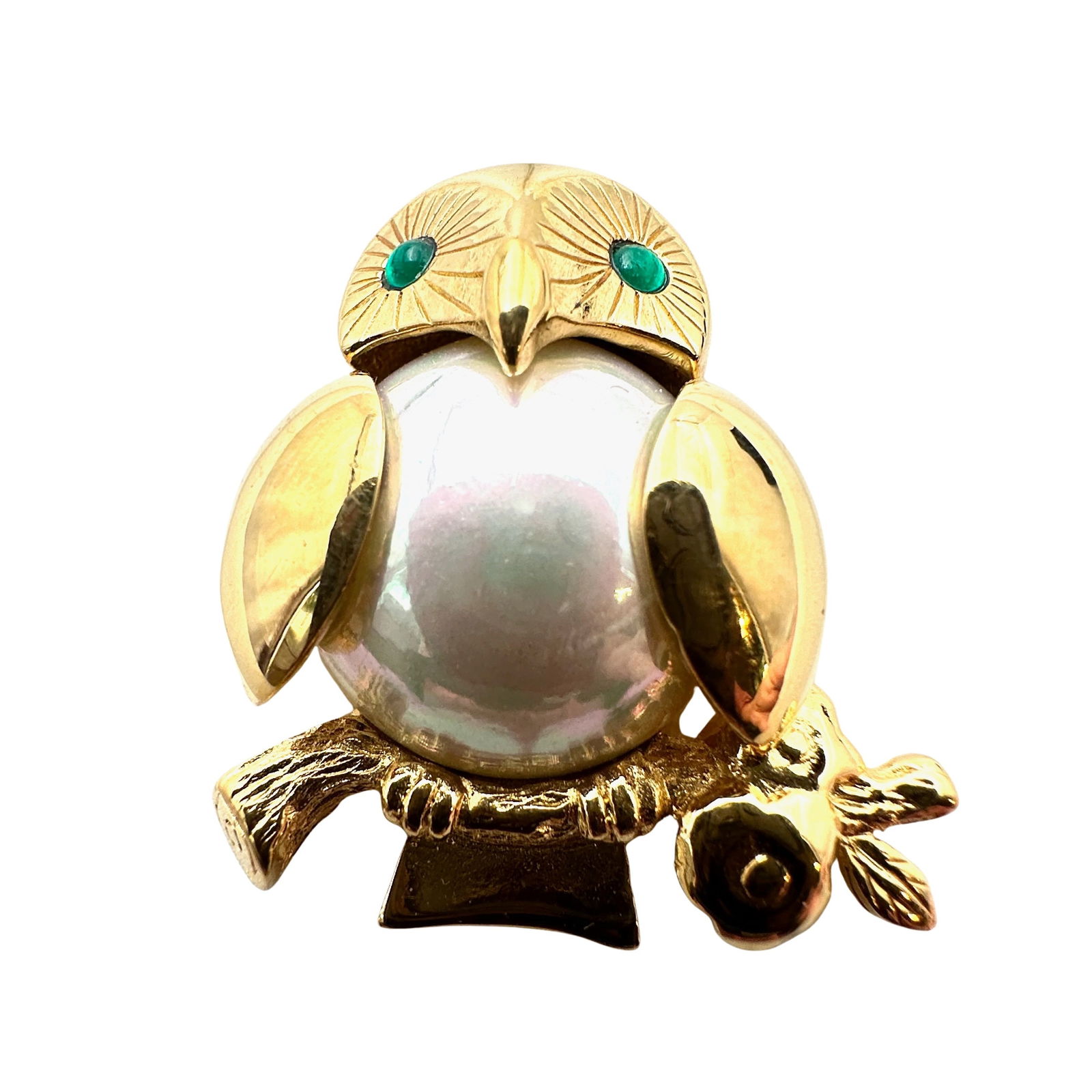Vintage Carolee Figural Owl Brooch Pearl Jelly Belly Gold Tone (1 of 2)