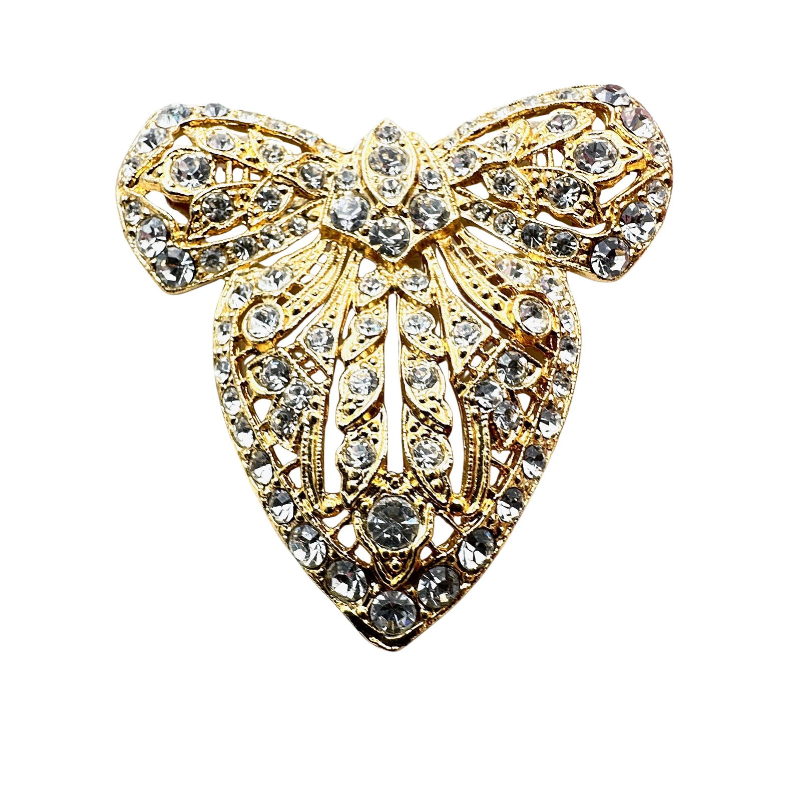 Vintage Signed Clear Rhinestone Gold Tone Brooch Pin (1 of 2)