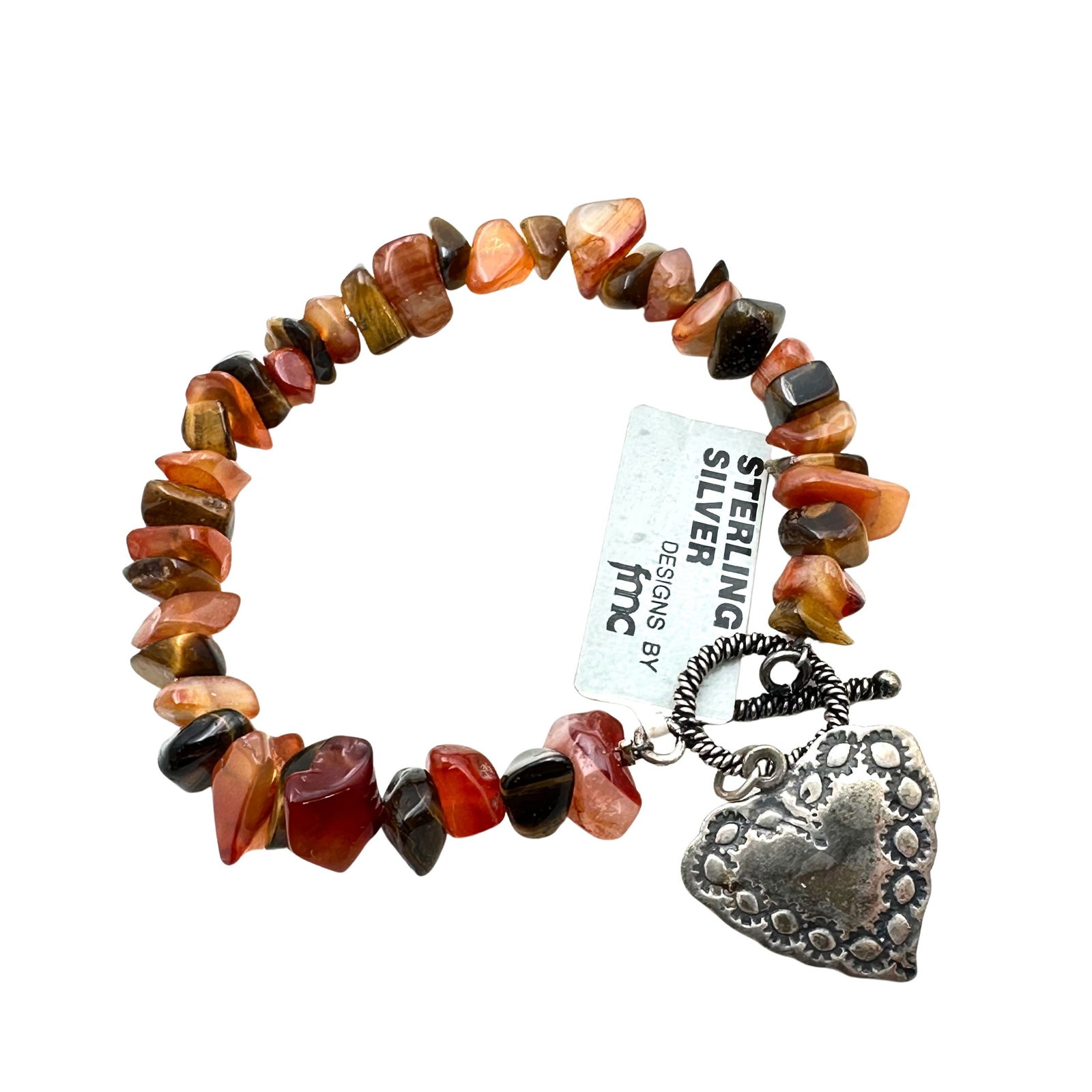 Sterling Silver Amber Bead Bracelet Heart Charm 7 Inch Original Tags: Sterling Silver Amber Bead Bracelet Heart Charm 7 Inch Original Tags