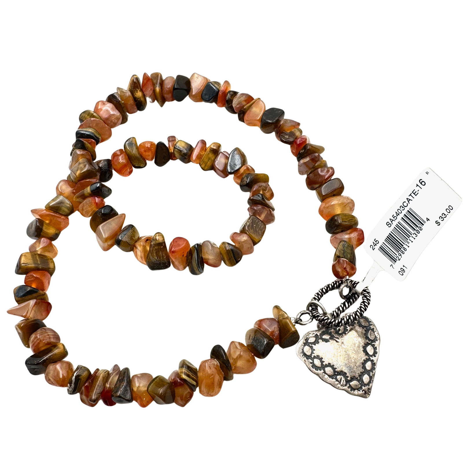 Sterling Silver Amber Bead Necklace Heart Charm 16 Inch Original Tags (1 of 2)