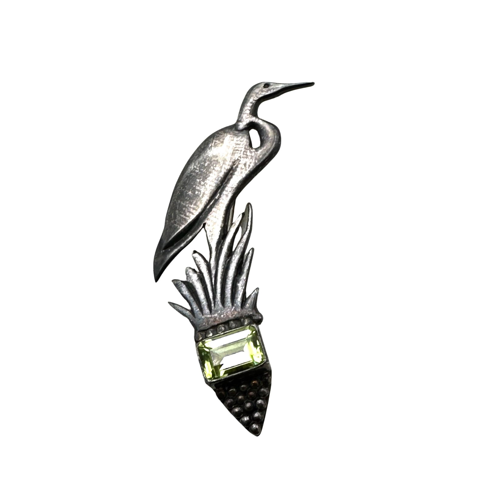 Vintage Green Gemstone Heron Bird Sterling Silver Brooch Pin (1 of 2)