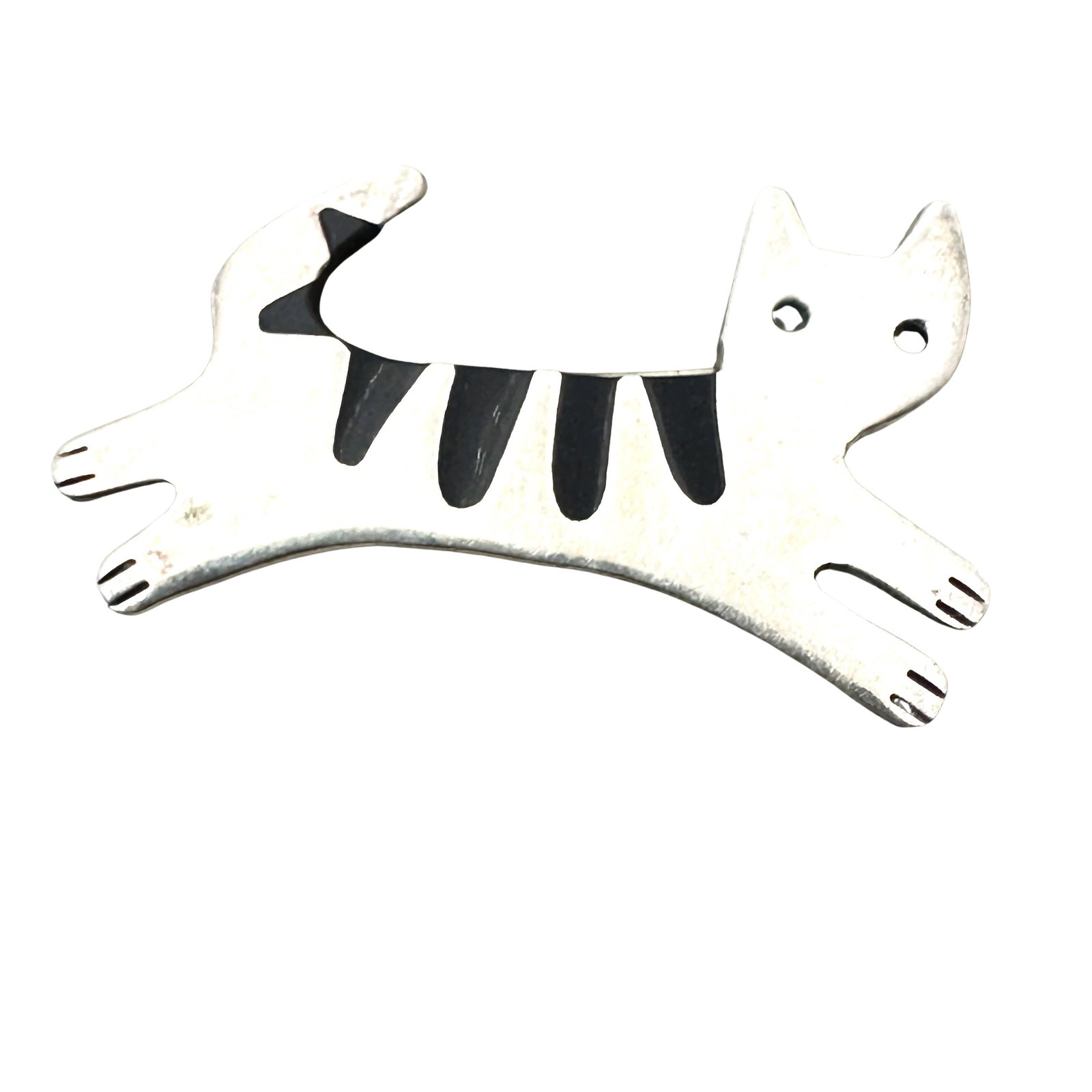 Vintage Taxco Mexico Sterling Silver Striped Cat Brooch Pin: Vintage Taxco Mexico Sterling Silver Striped Cat Brooch Pin
