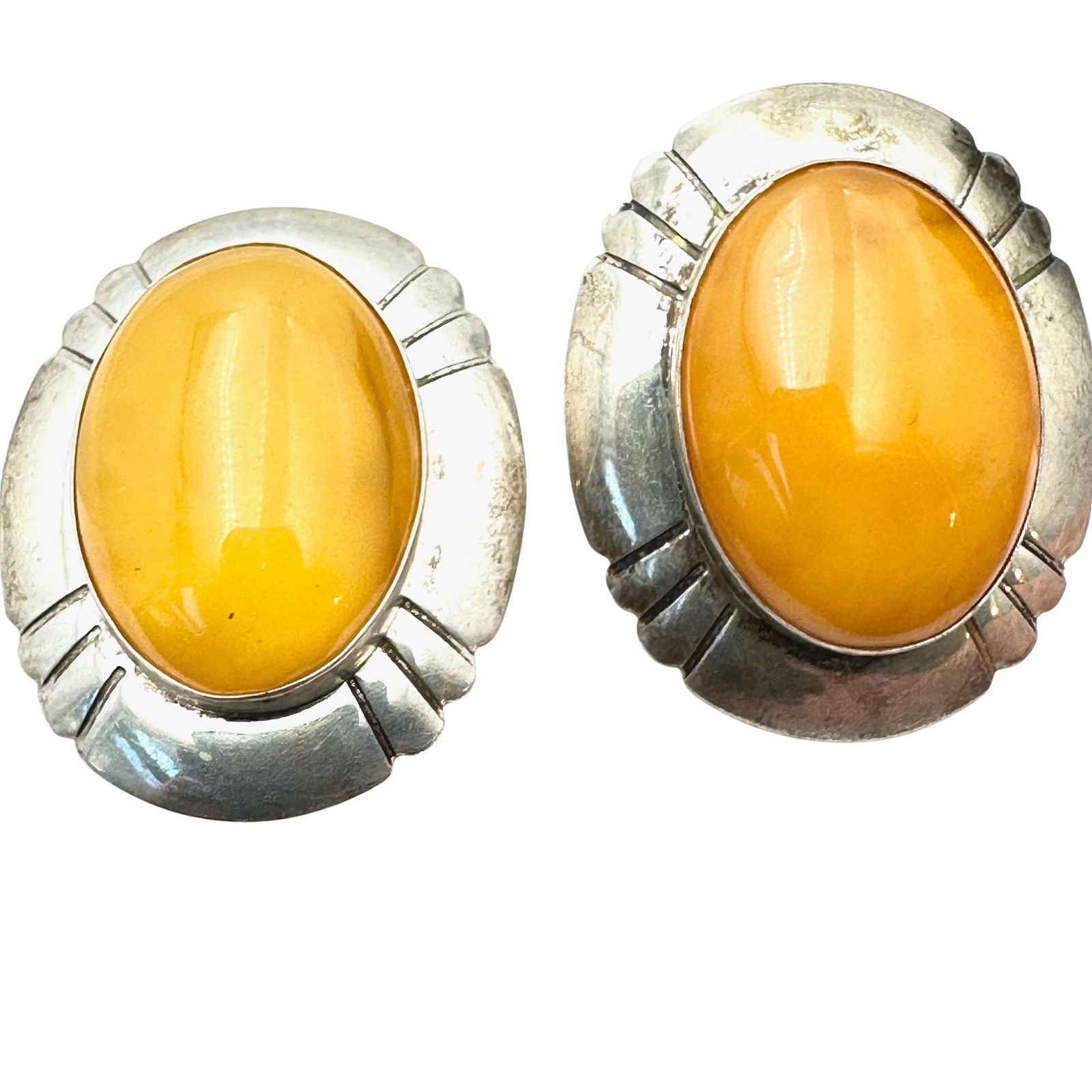 Vintage Jay King DTR Egg Yolk Amber Clip Earrings Sterling Silver 1.5 Inch: Vintage Jay King DTR Egg Yolk Amber Clip Earrings Sterling Silver 1.5 Inch