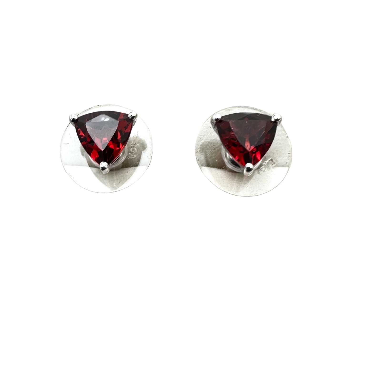 Red Garnet Gemstone Sterling Silver Pierced Stud Earrings (1 of 2)