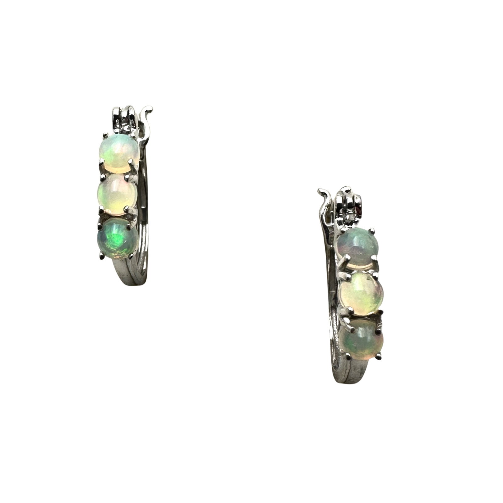 Ethiopian Opal Sterling Silver Hoop Earrings Pierced 1 Inch: Ethiopian Opal Sterling Silver Hoop Earrings Pierced 1 Inch