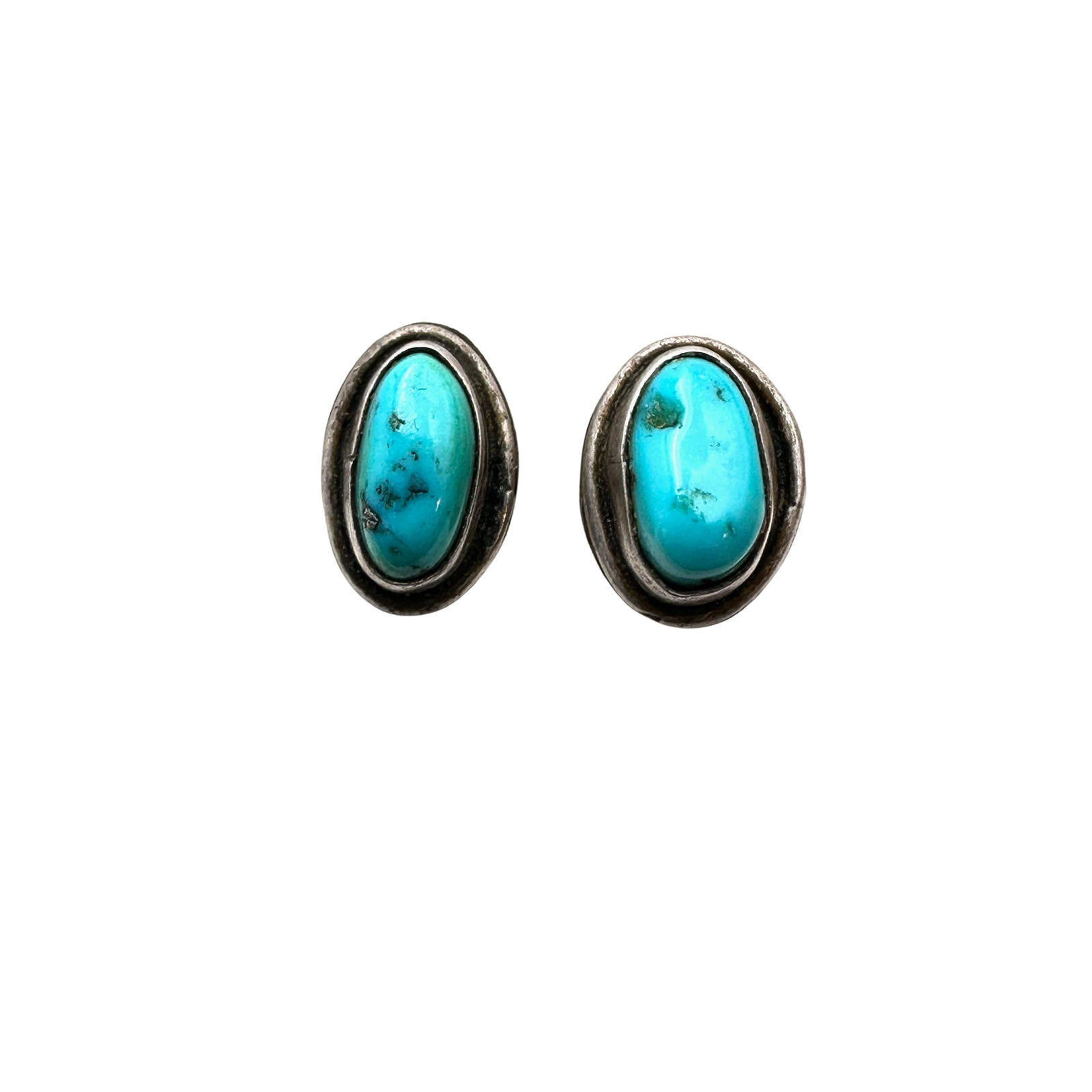 Vintge American Southwest Turquoise Sterling Silver Pierced Stud Earrings (1 of 2)