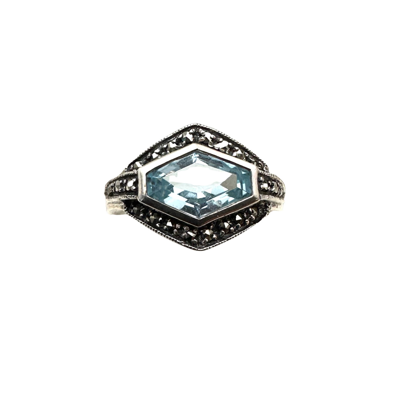 Sterling Silver Blue Topaz Marcasite Sterling Silver Ring Size 8: Sterling Silver Blue Topaz Marcasite Sterling Silver Ring Size 9