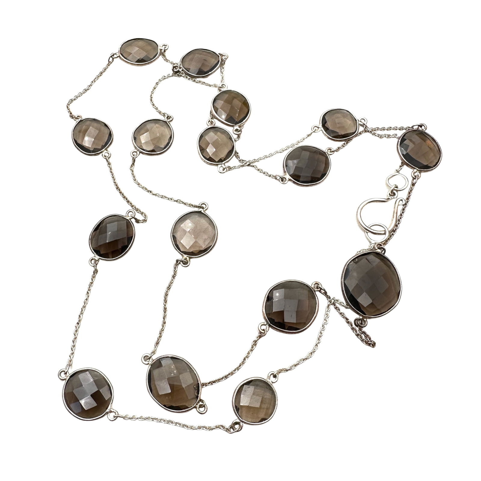 Smoky Topaz Station Necklace Sterling Silver 32 Inch: Smoky Topaz Station Necklace Sterling Silver 32 Inch