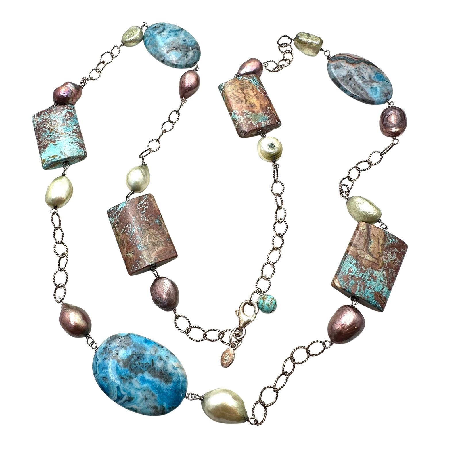 Multi Gemstone Sterling Silver Necklace 28 Inch (1 of 2)