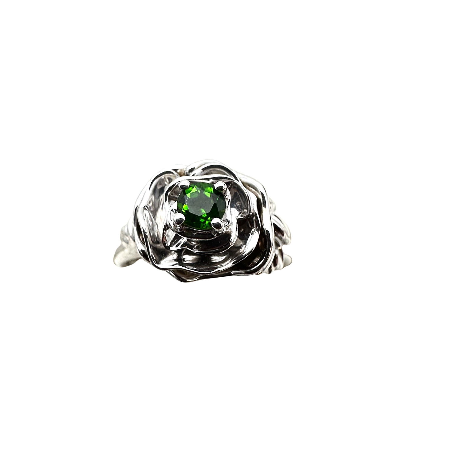 Sterling Silver Emerald Ring Flower Design Size 10 (1 of 2)