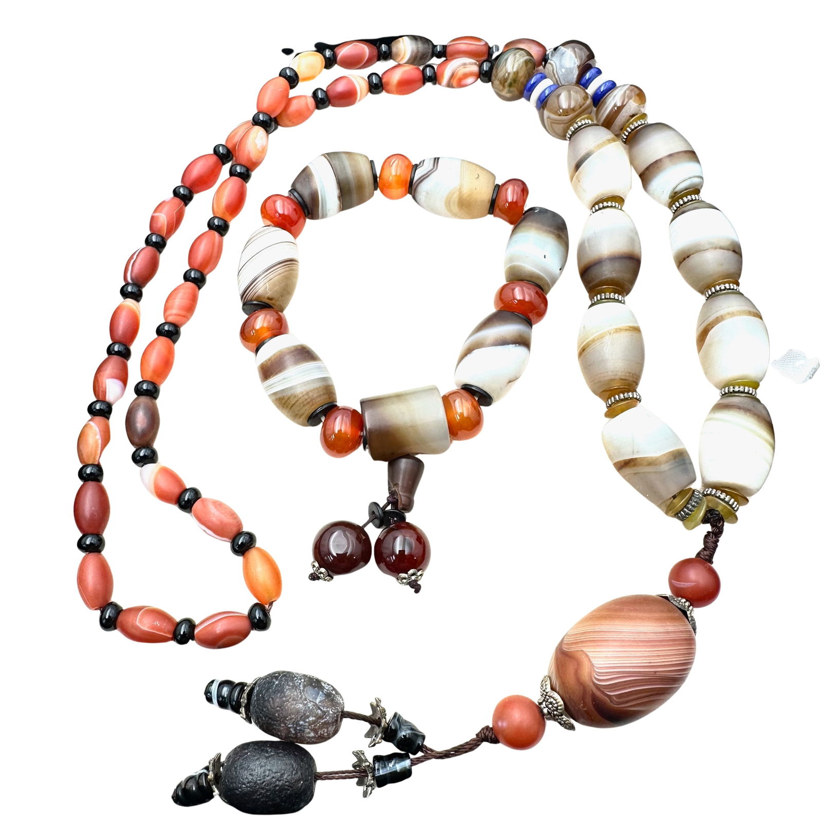 Vintage Jewelry Group Unusual Striped Agate Gemstone Wood Bead Necklace Bracelet (1 of 2)