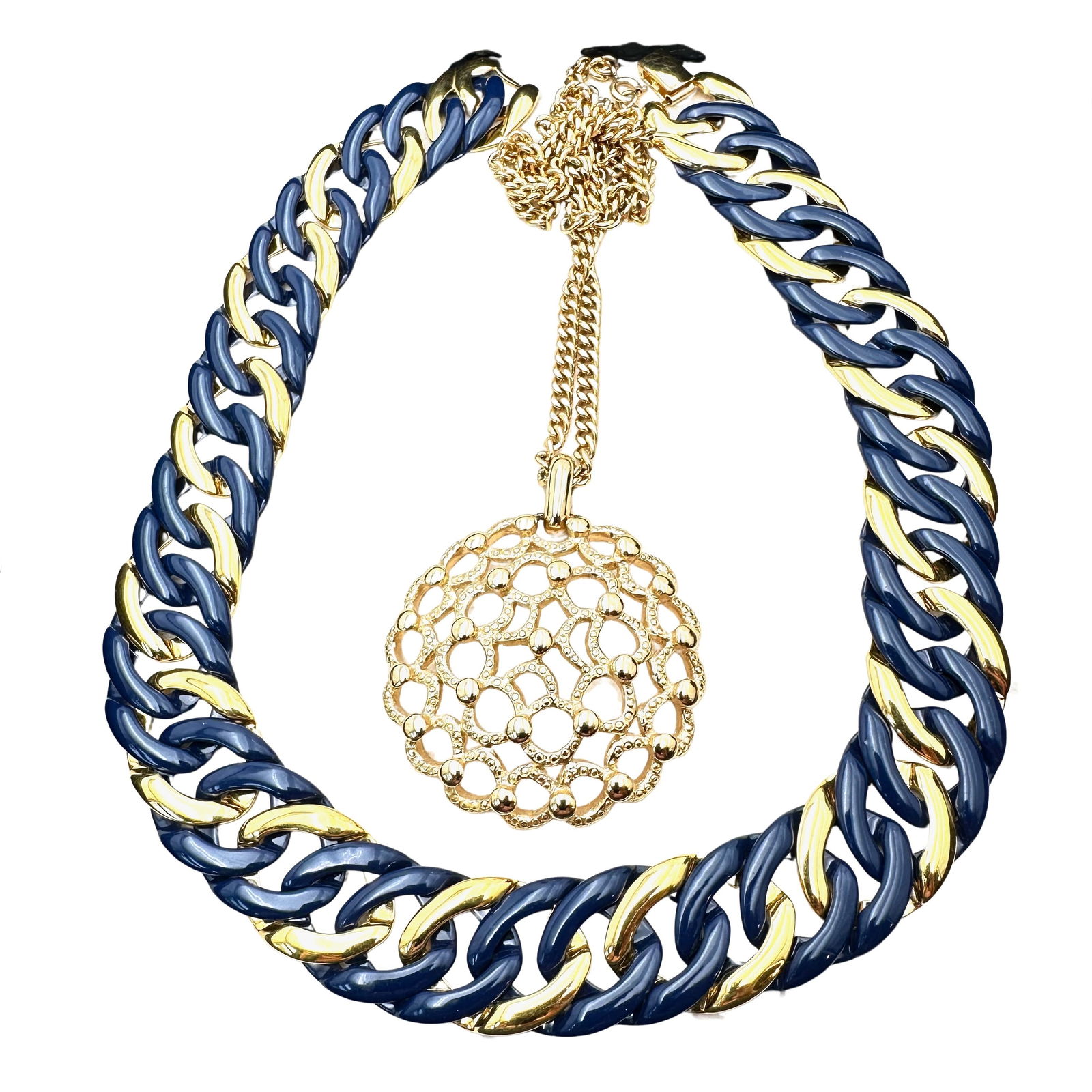 Vintage Jewelry Group Navy Blue Enamel Gold tone Necklace Napier Monet Necklace: Vintage Jewelry Group Navy Blue Enamel Gold tone Necklace Napier Monet Necklace