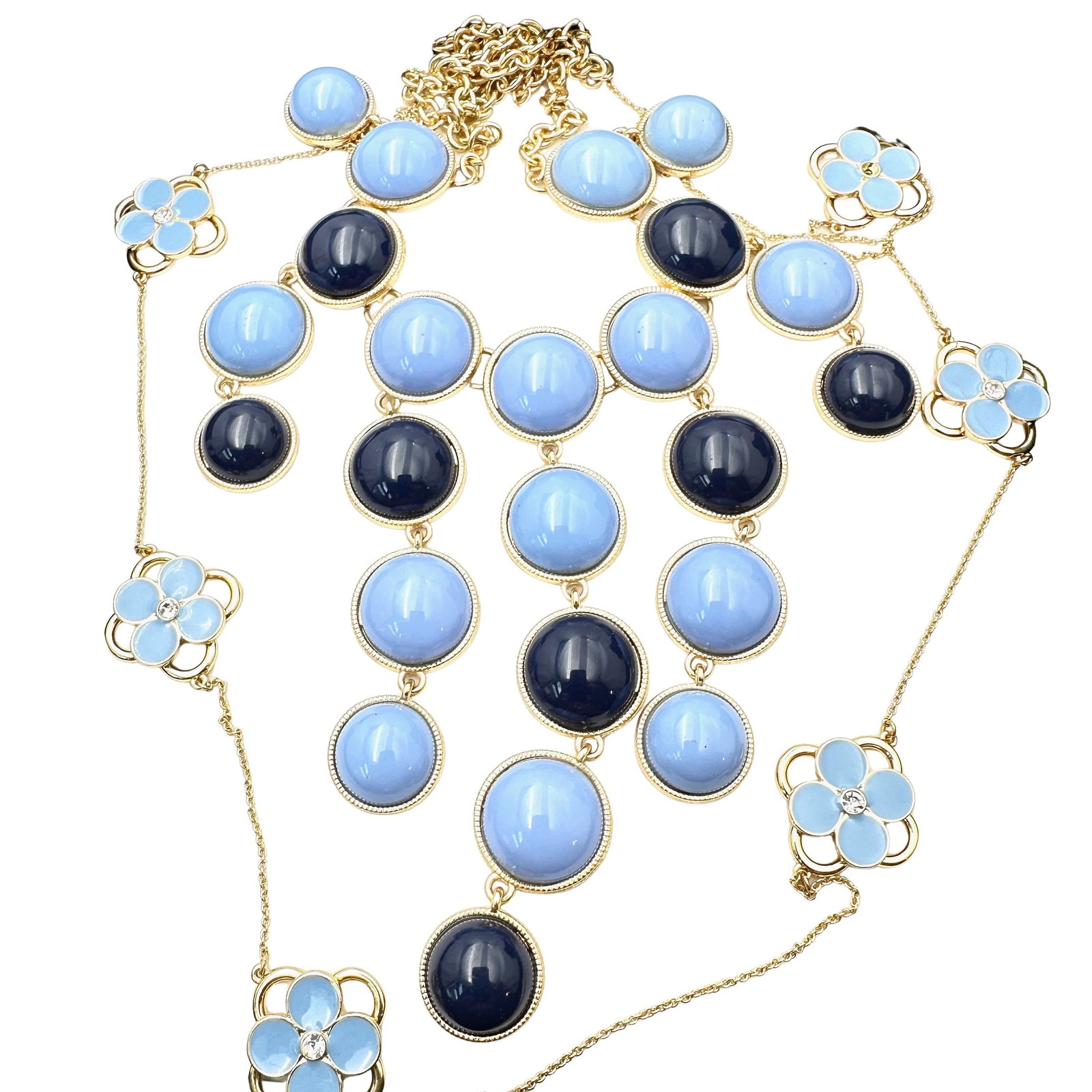 Vintage Jewelry Group Two Ann Taylor Necklaces Gold Tone Blue Statement: Vintage Jewelry Group Two Ann Taylor Necklaces Gold Tone Blue Statement
