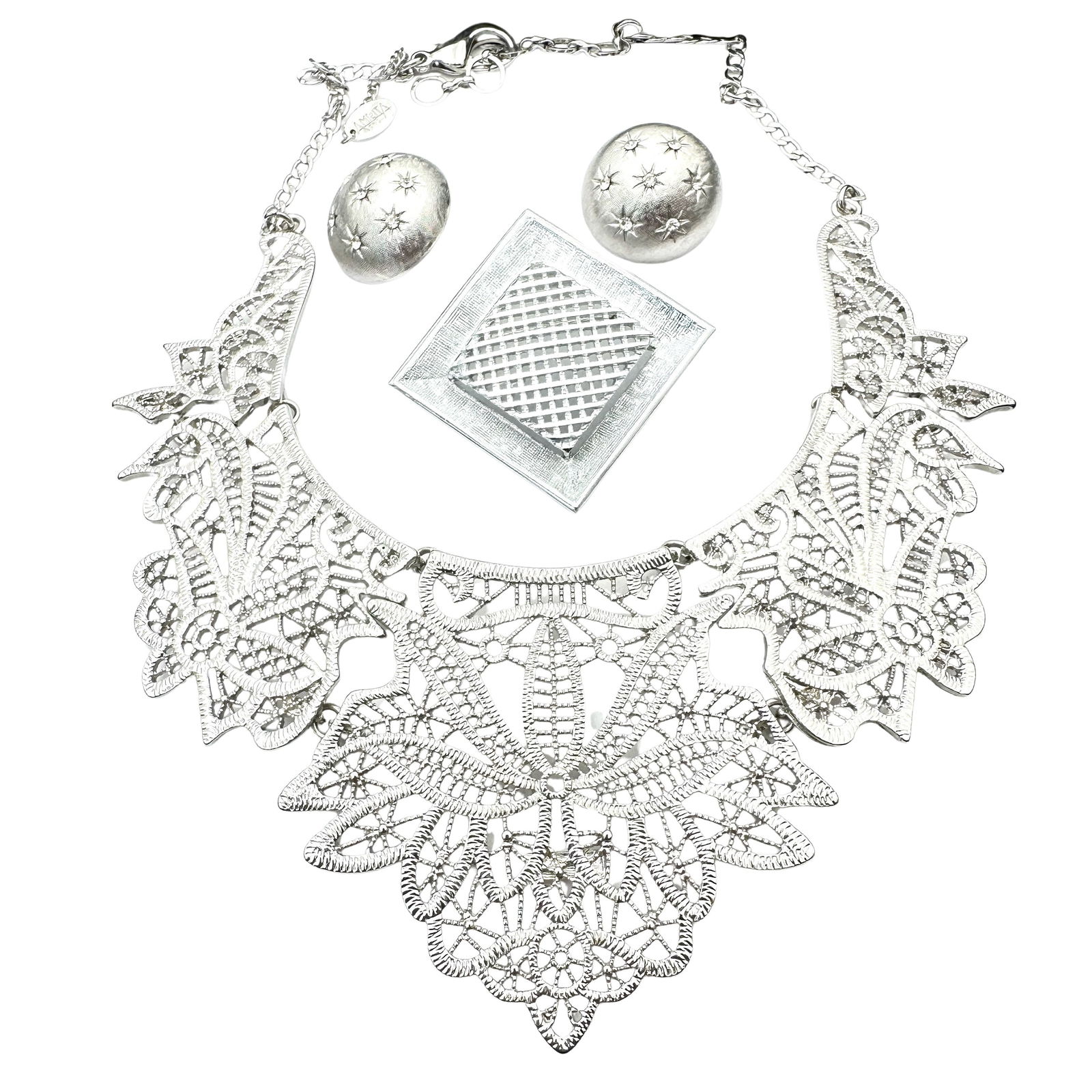 Vintage Jewelry Group Trifari Rhinestone Earrings Silver Statement Necklace Sarah Coventry (1 of 2)