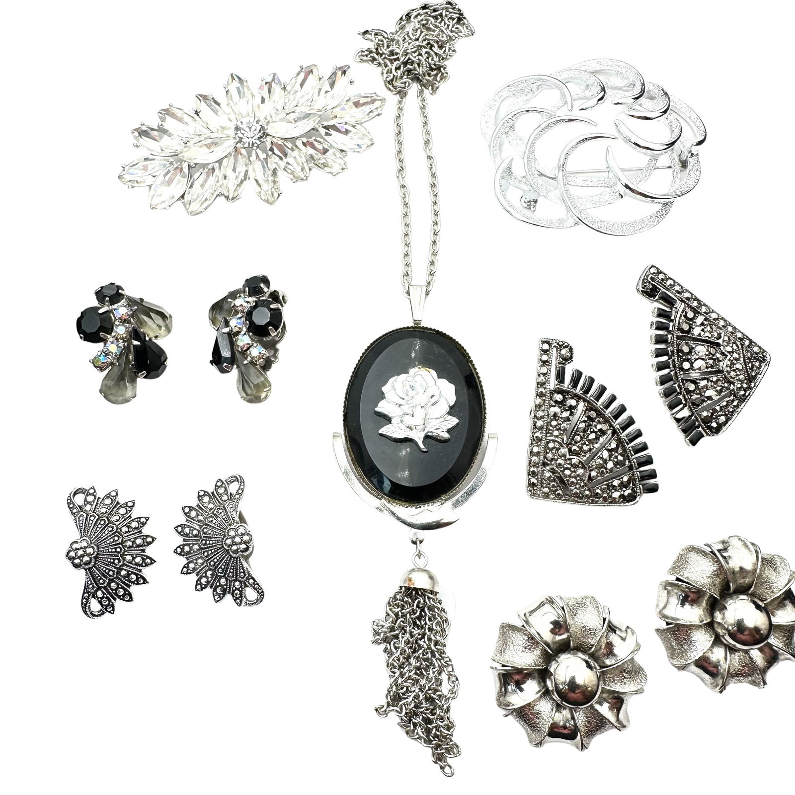 Vintage Jewelry Group Silver Tone Earrings Pendant Necklace Rhinestones Sarah Coventry (1 of 2)