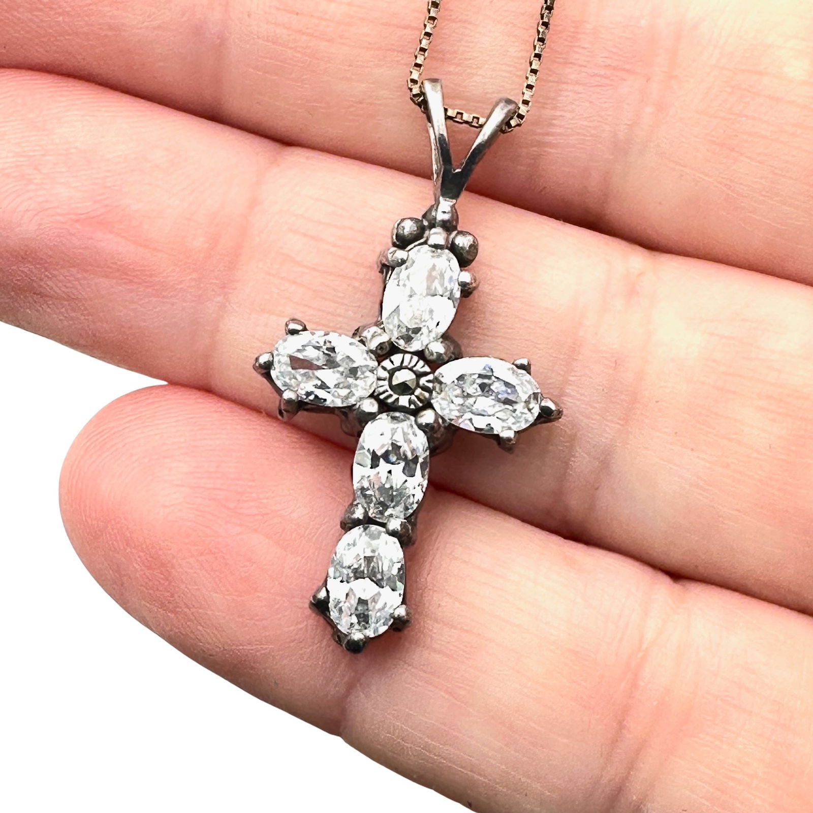 Vintage Sterling Silver Crystal Heart Pendant Necklace 20 Inch Chain (1 of 2)