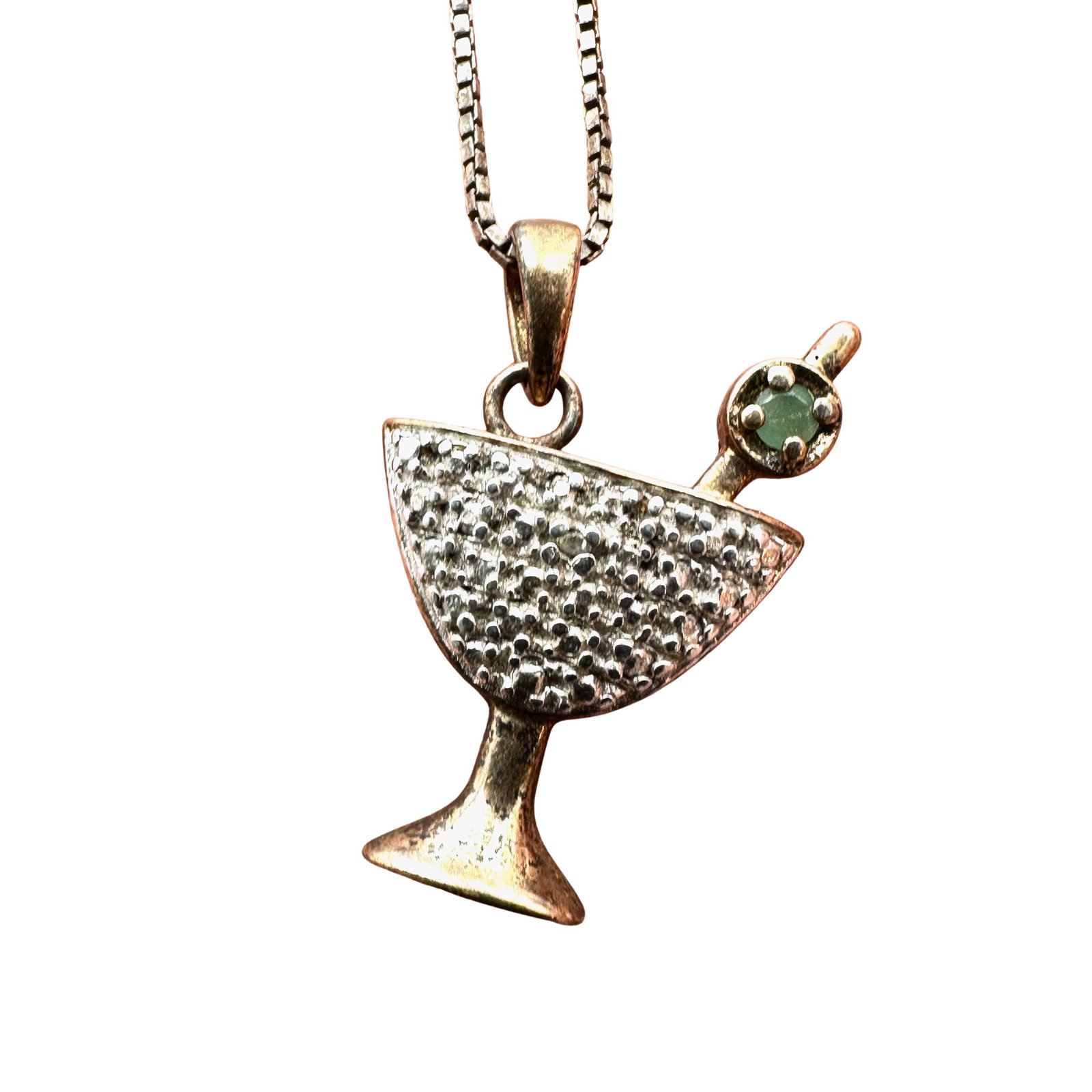 Gold Over Sterling Silver Diamond Martini Glass Pendant Necklace 24 Inch Chain: Gold Over Sterling Silver Diamond Martini Glass Pendant Necklace 24 Inch Chain