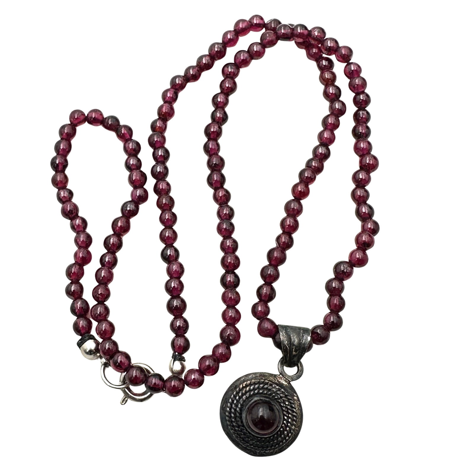 Sterling Silver Garnet Pendant Necklace 17 Inch: Sterling Silver Garnet Pendant Necklace 17 Inch