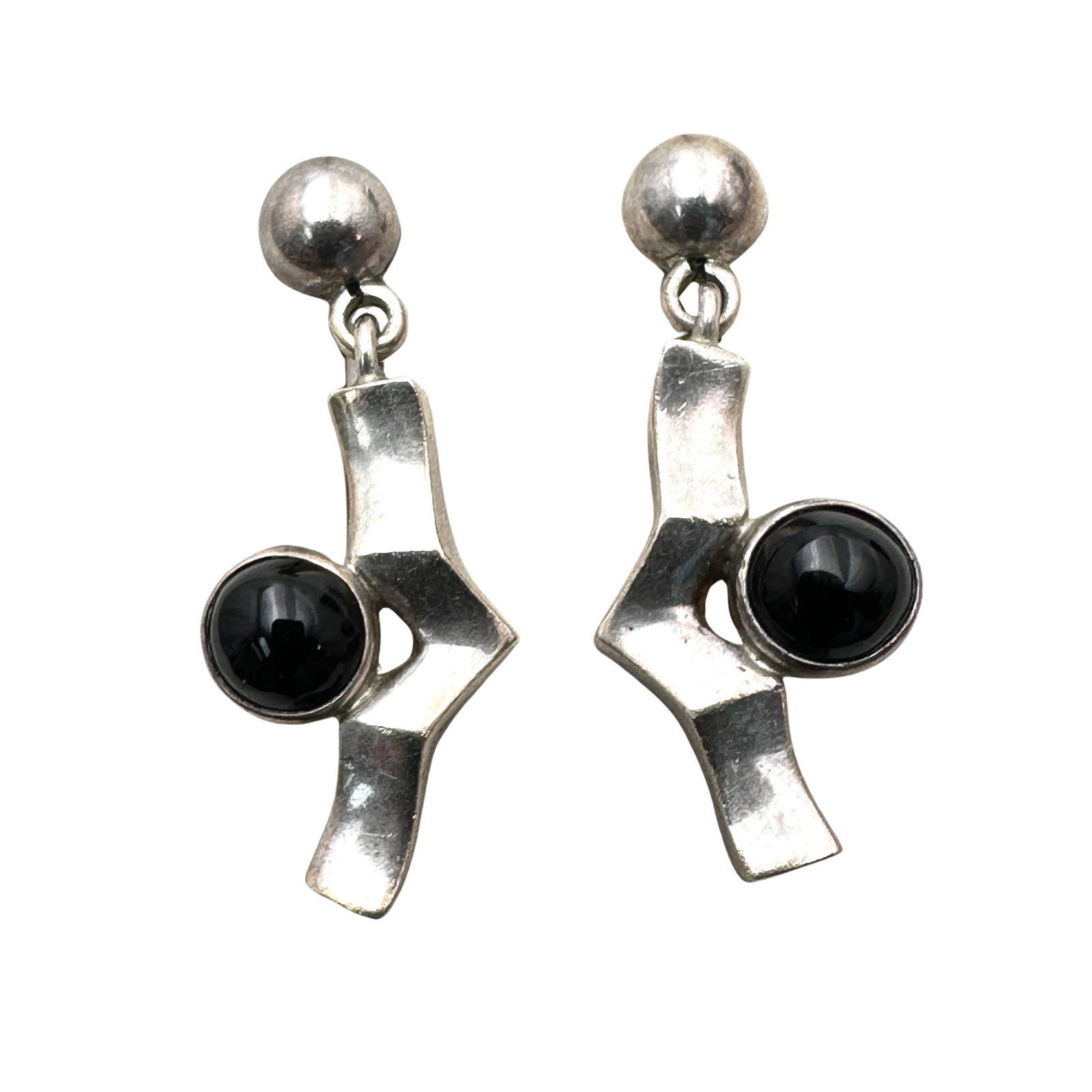 Vintage Taxco Mexico Black Onyx Sterling Silver Pierced Earrings 17 Grams: Vintage Taxco Mexico Black Onyx Sterling Silver Pierced Earrings 17 Grams
