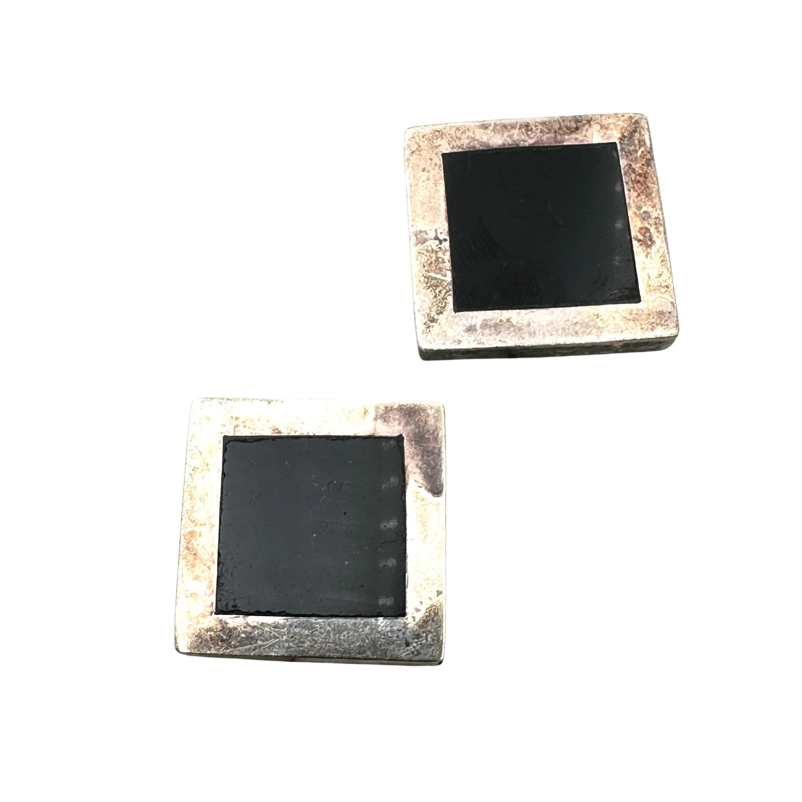 Vintage Mexico Hallmarked Black Onyx Sterling Silver Pierced Earrings 13 Grams: Vintage Mexico Hallmarked Black Onyx Sterling Silver Pierced Earrings 13 Grams