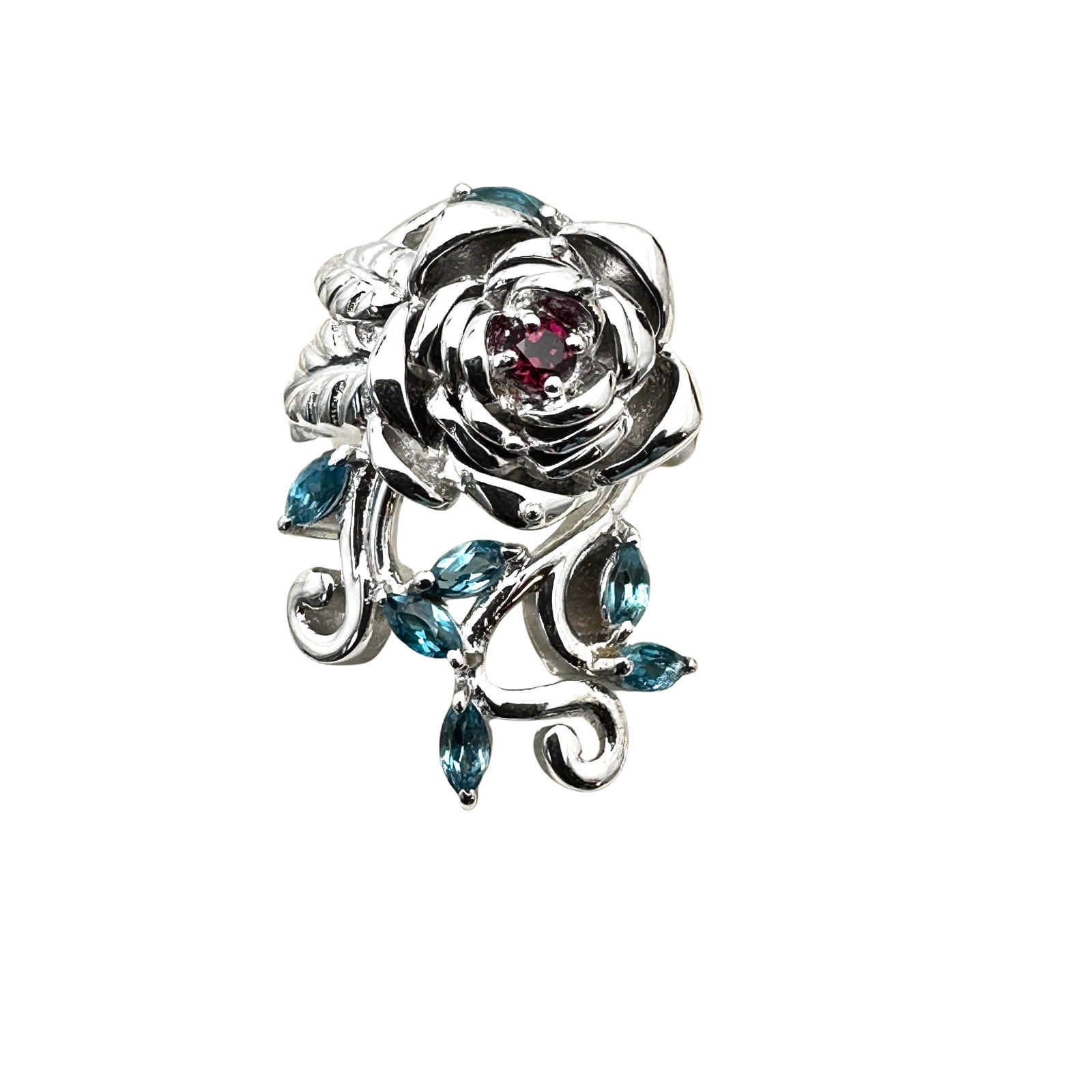 JTV NOS Multi Gemstone Rose Design Ring Sterling Silver Size 8.5 (1 of 2)