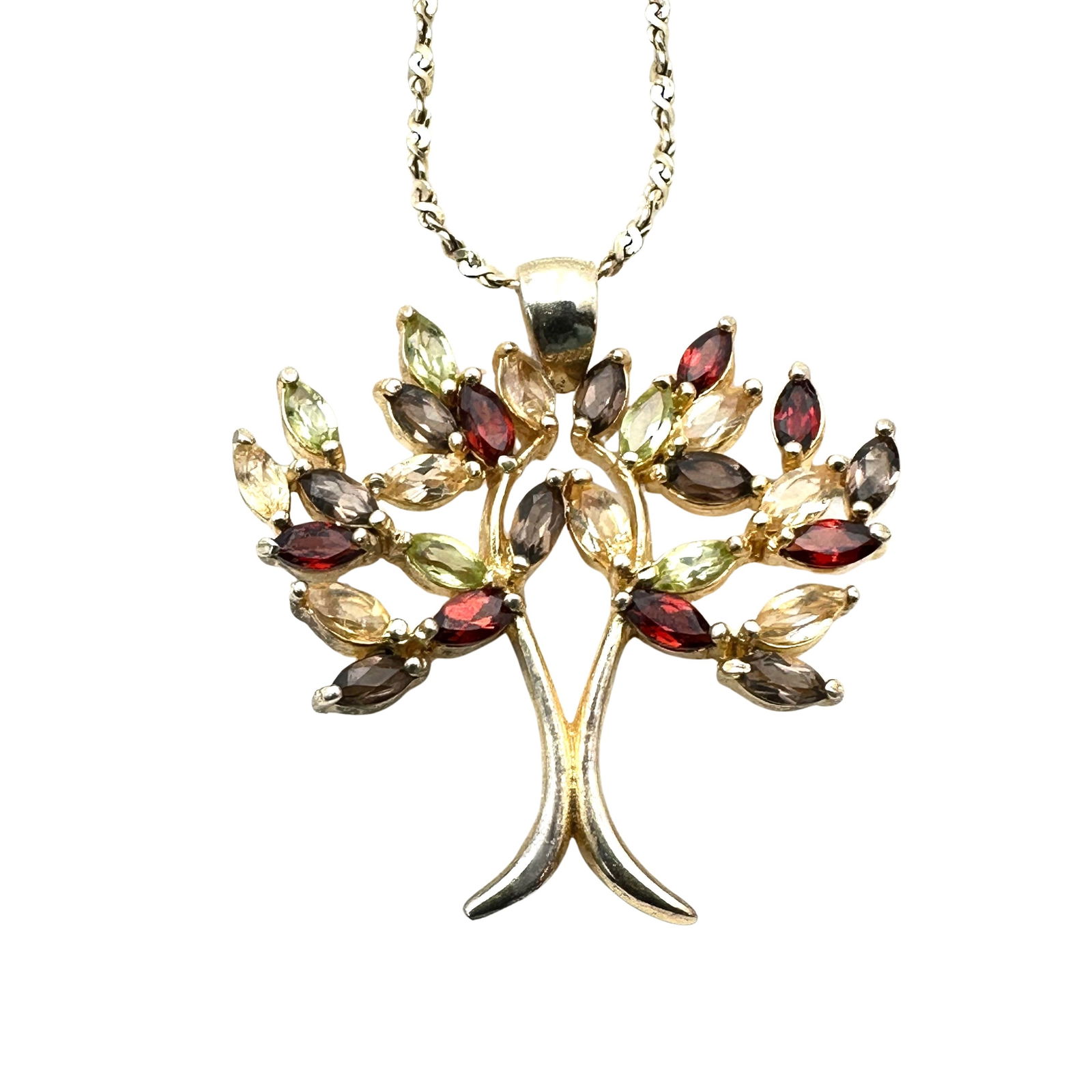 Gold Over Sterling Silver Multi Gemstone Tree of Life Pendant Necklace 20 Inch (1 of 2)