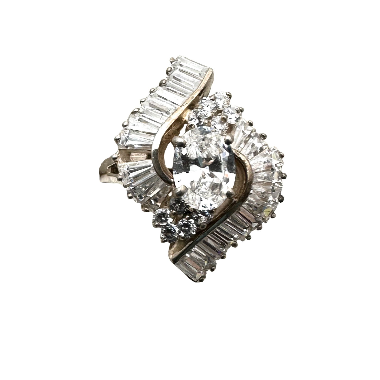 Vintage Cubic Zirconia Sterling Silver Statement Ring Size 10 (1 of 2)