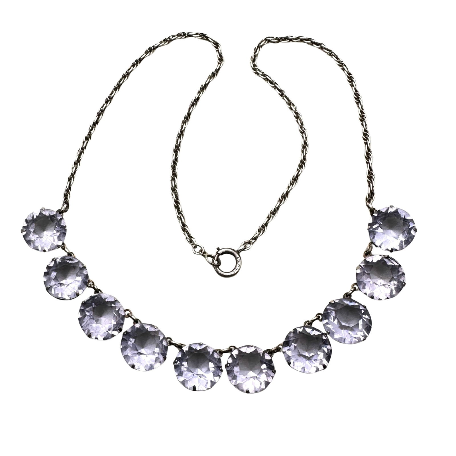 Antique Art Deco Violet Purple Czech Glass Sterling Silver Choker Necklace 15 Inch: Antique Art Deco Violet Purple Czech Glass Sterling Silver Choker Necklace 15 Inch