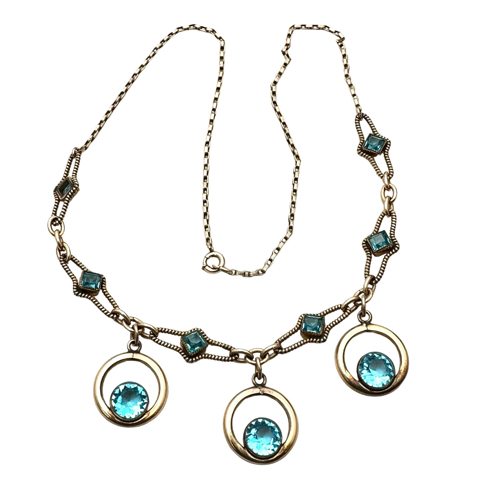 Antique Art Deco Blue Czech Glass Gold Filled Choker Necklace 15 Inch: Antique Art Deco Blue Czech Glass Gold Filled Choker Necklace 15 Inch