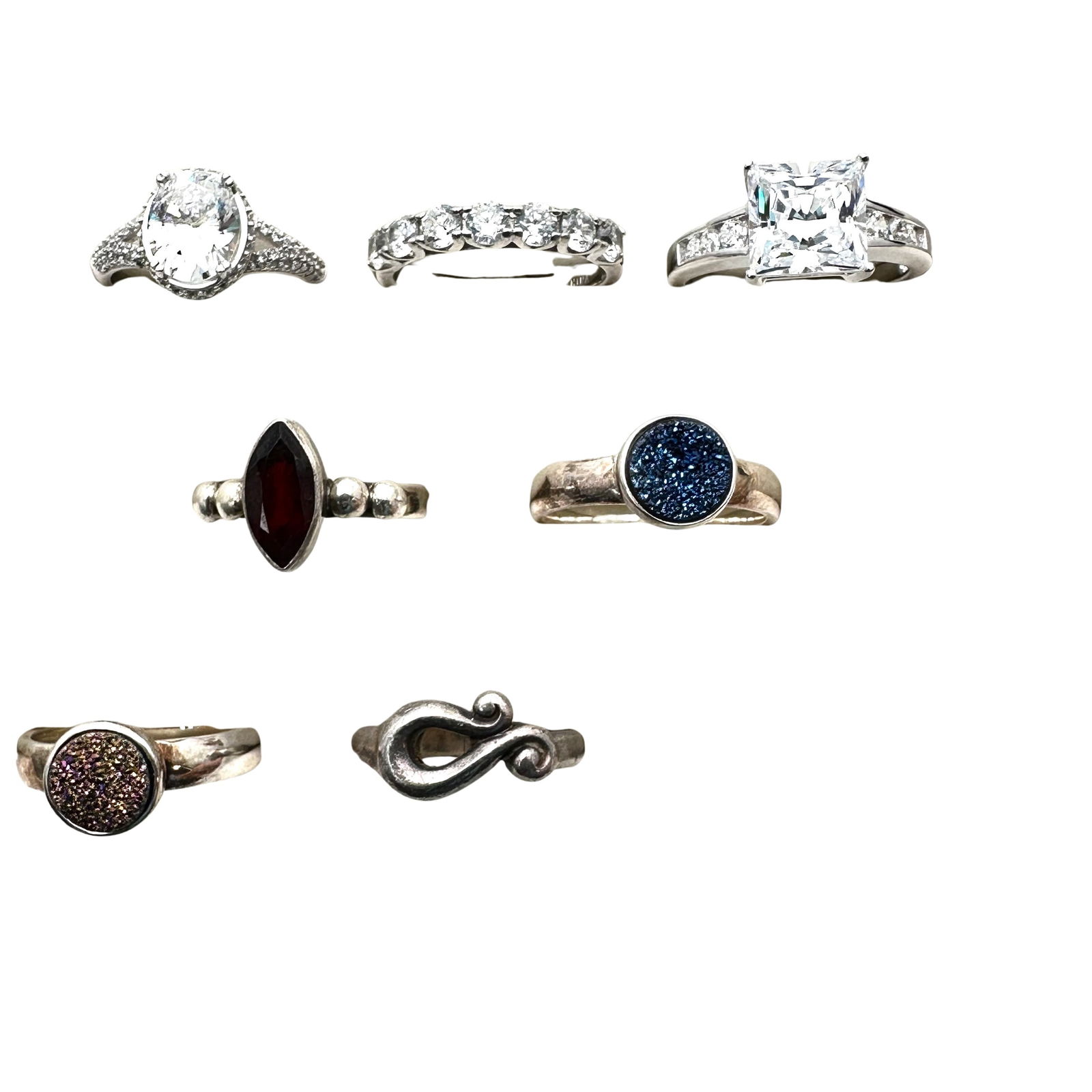 Jewelry Group Sterling Silver Ring Lot Gemstone Bands CZ 32 Grams (1 of 2)