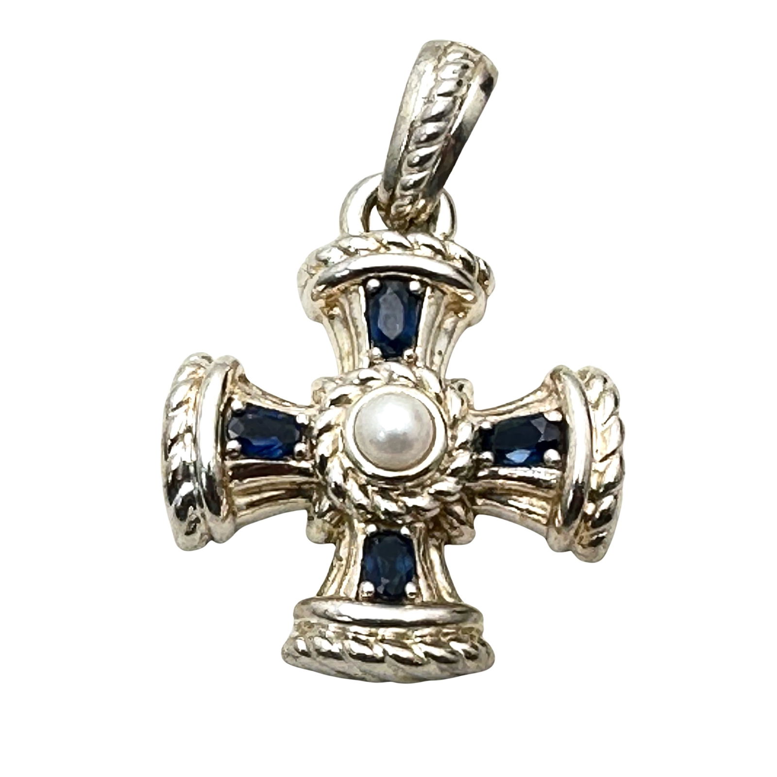 Judith Ripka Sapphire Maltese Cross Sterling Silver Pendant 1 3/4 Inch (1 of 2)