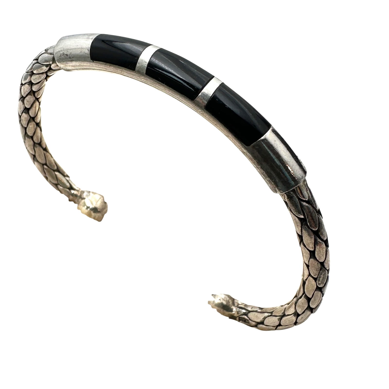 Vintage Black Onyx Sterling Silver Cuff Bracelet 7 Inch Expandable 26 Grams (1 of 2)