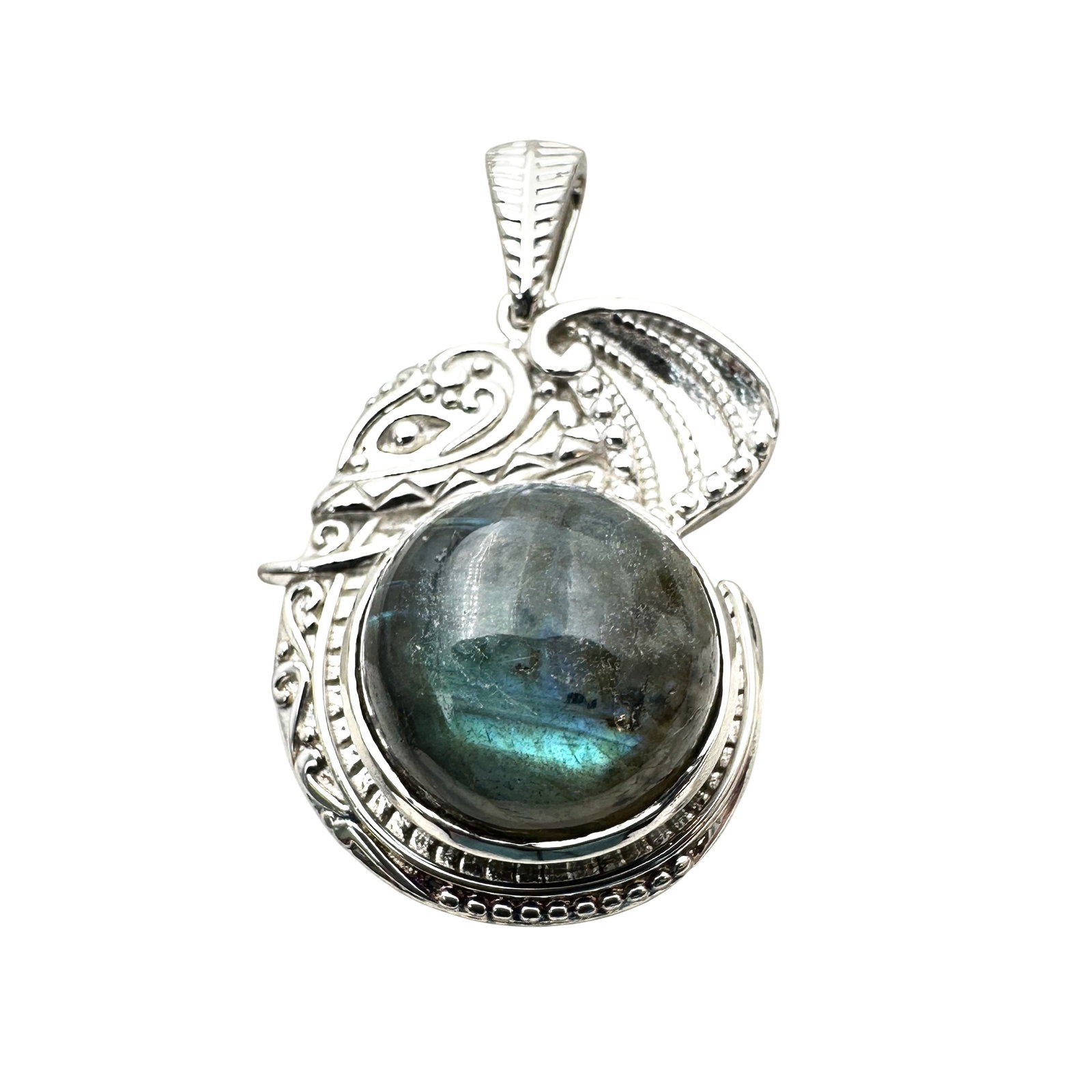 950 Silver Over Copper Labradorite Pendant 1.25 Inch: 951 Silver Over Copper Labradorite Pendant 1.25 Inch