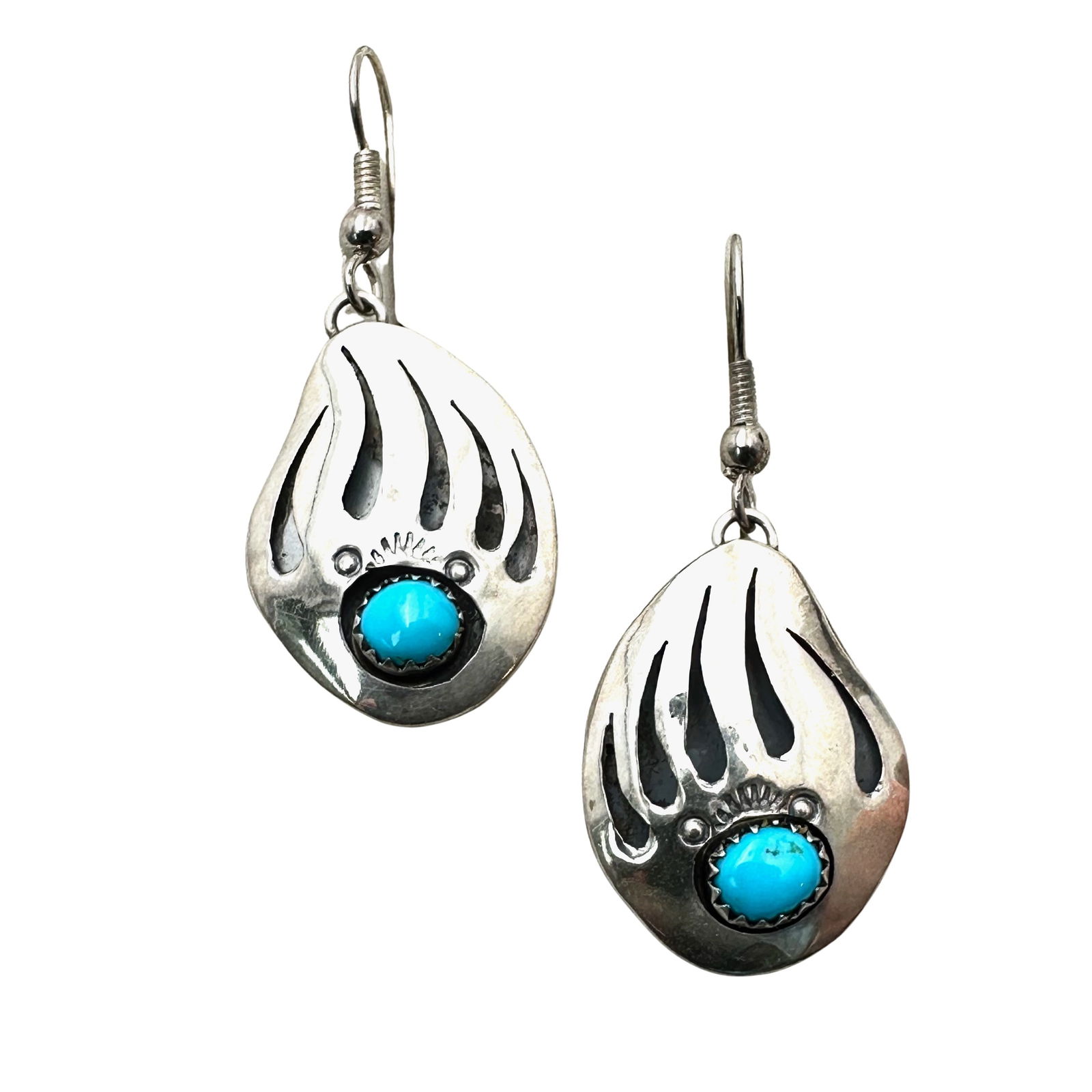 American Southwest Turquoise Bear Claw Design Pierced Earrings 1.5 Inch (1 of 2)