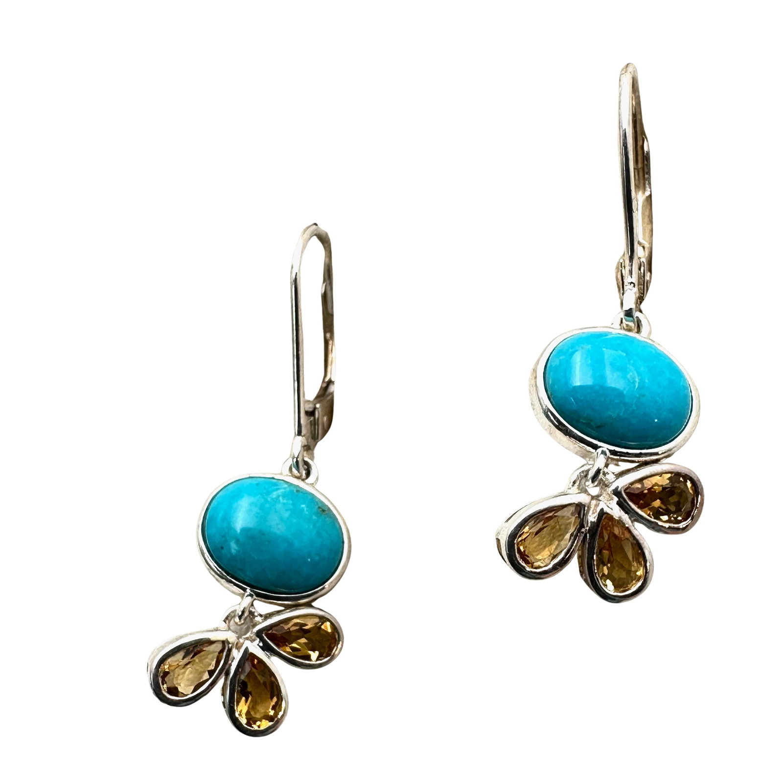 Turquoise Citrine Sterling Silver Chandelier Pierced Earrings: Turquoise Citrine Sterling Silver Chandelier Pierced Earrings