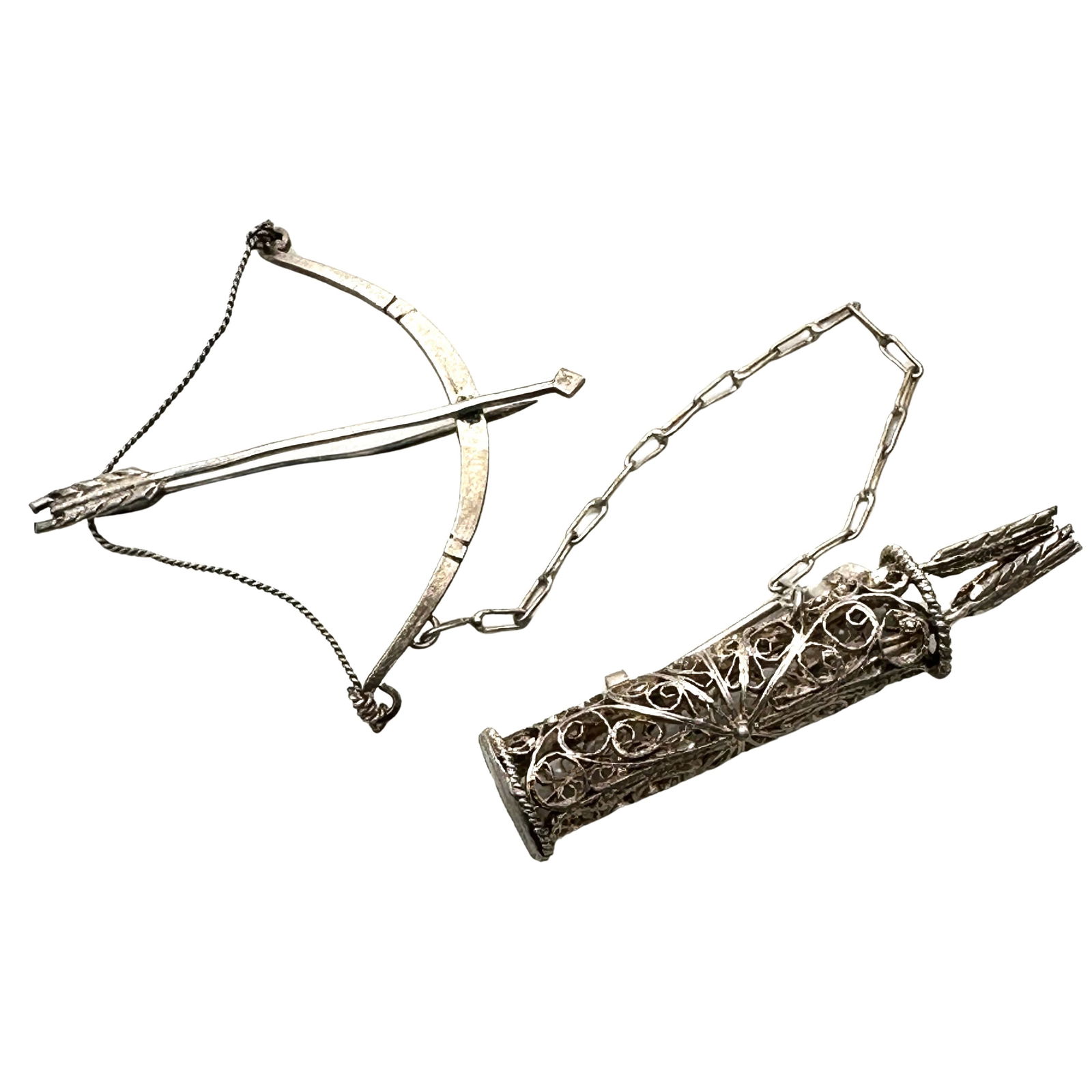 Vintage Cupid's Arrows and Bow Sterling Silver Brooch Pins (1 of 2)