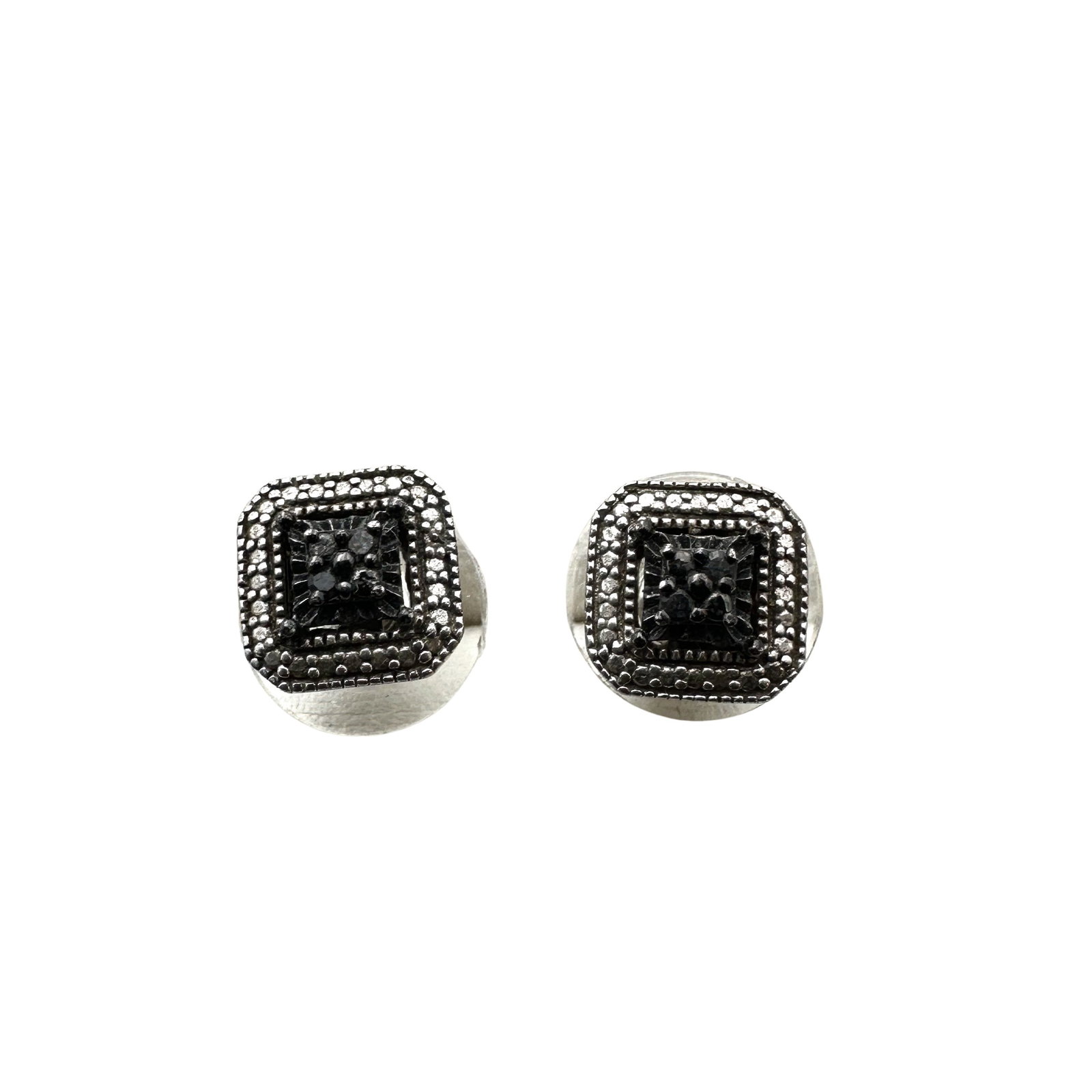 Sterling Silver Black Diamond Stud Pierced Earrings: Sterling Silver Black Diamond Stud Pierced Earrings