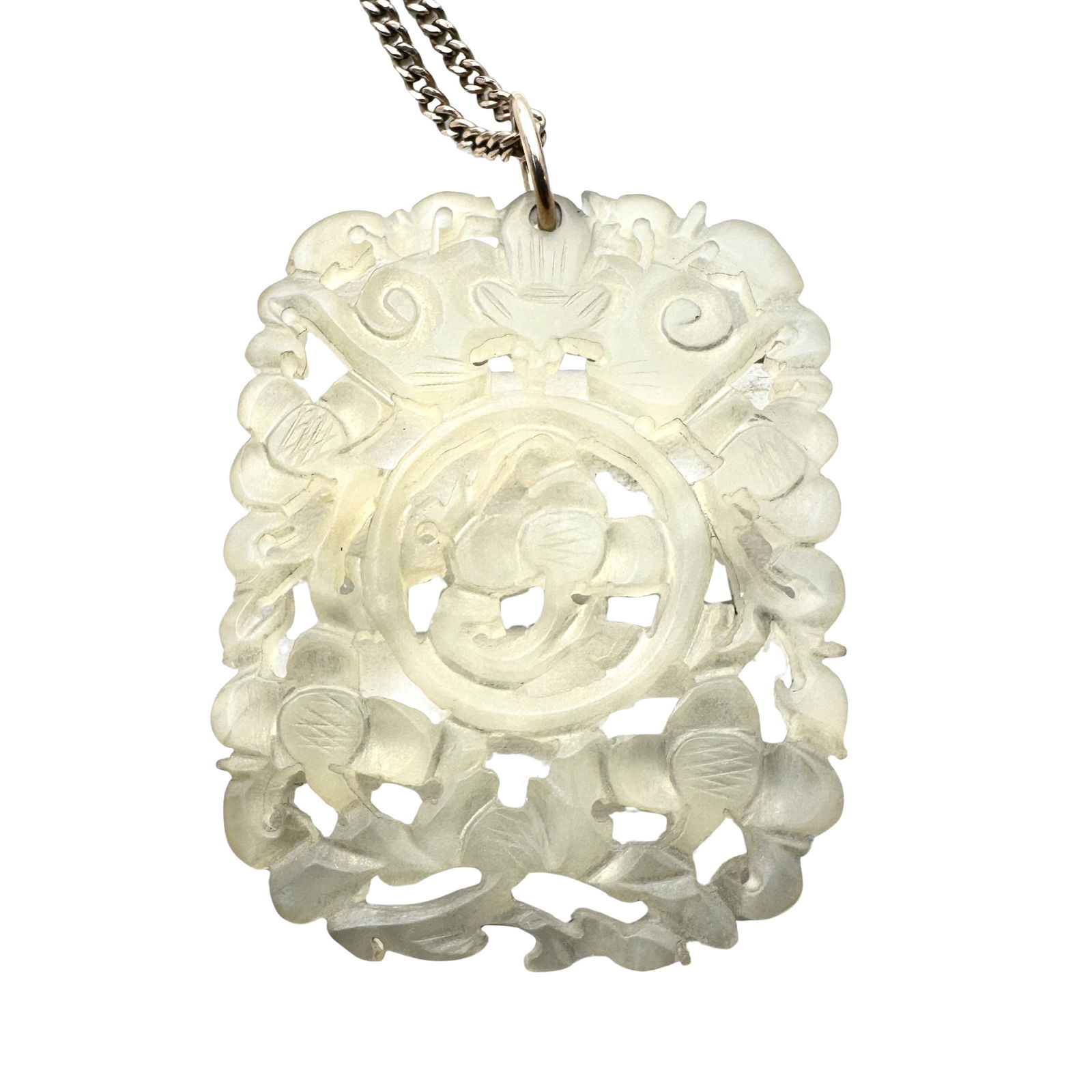 Vintage Carved Light Green Jade Pendant Gold Filled Chain Necklace 20 Inch: Vintage Carved Light Green Jade Pendant Gold Filled Chain Necklace 20 Inch