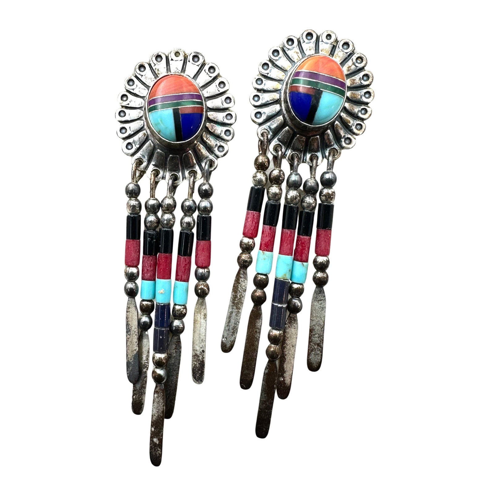 American Southwest Gemstone Sterling Silver Chandelier Pierced Earrings: American Southwest Gemstone Sterling Silver Chandelier Pierced Earrings
