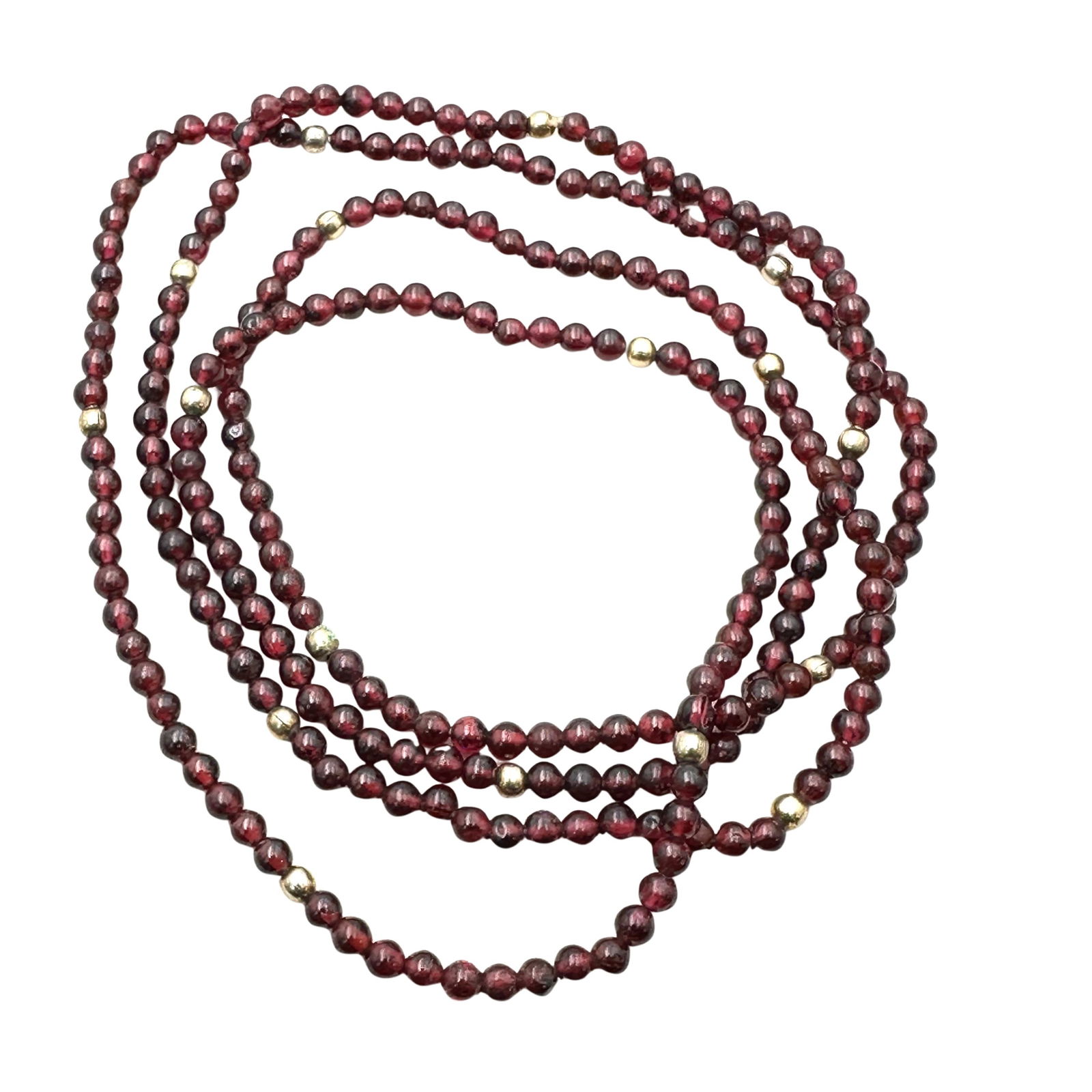 Vintage Garnet Gold Bead 36 Inch Necklace: Vintage Garnet Gold Bead 36 Inch Necklace