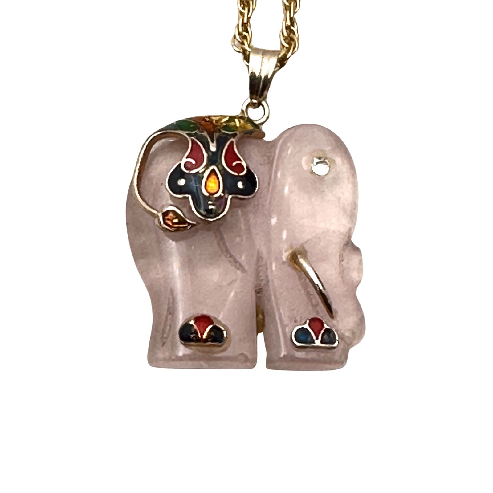 Vintage Rose Quartz Elephant Pendant Necklace Gold Tone Chain 22 Inch (1 of 2)