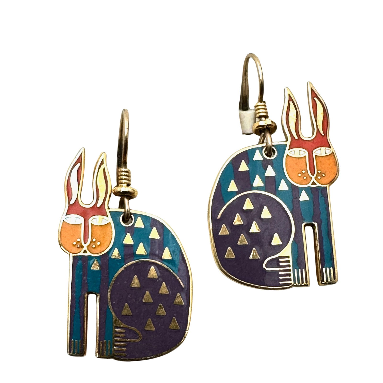 Vintage Laurel Burch Enamel Gold Tone Cat Earrings Pierced (1 of 2)