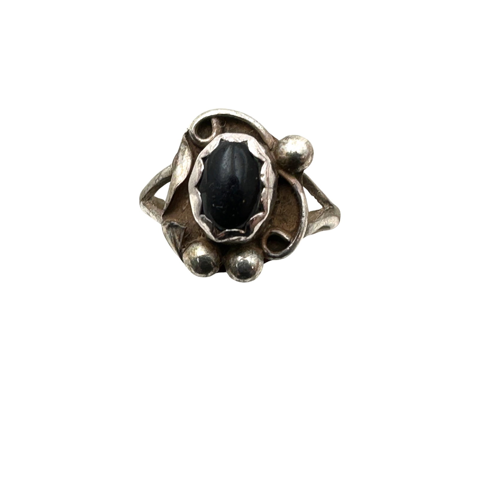Vintage American Southwest Black Onyx Sterling Silver Ring Size 3.5 Petite: Vintage American Southwest Black Onyx Sterling Silver Ring Size 3.5 Petite