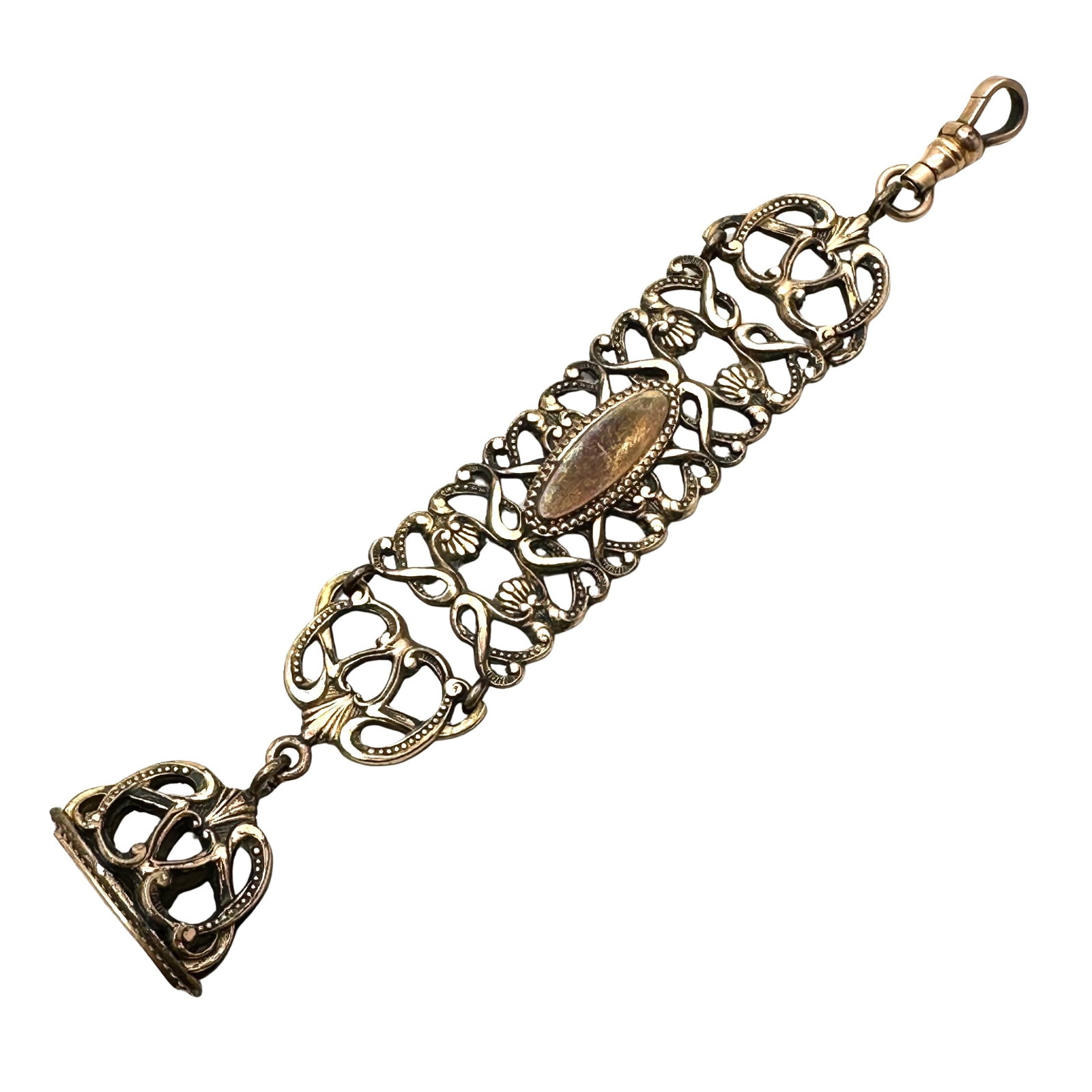Antique Gold Filled Pocket Watch Chain Ornate with Fob 5 Inch: Antique Gold Filled Pocket Watch Chain Ornate with Fob 5 Inch