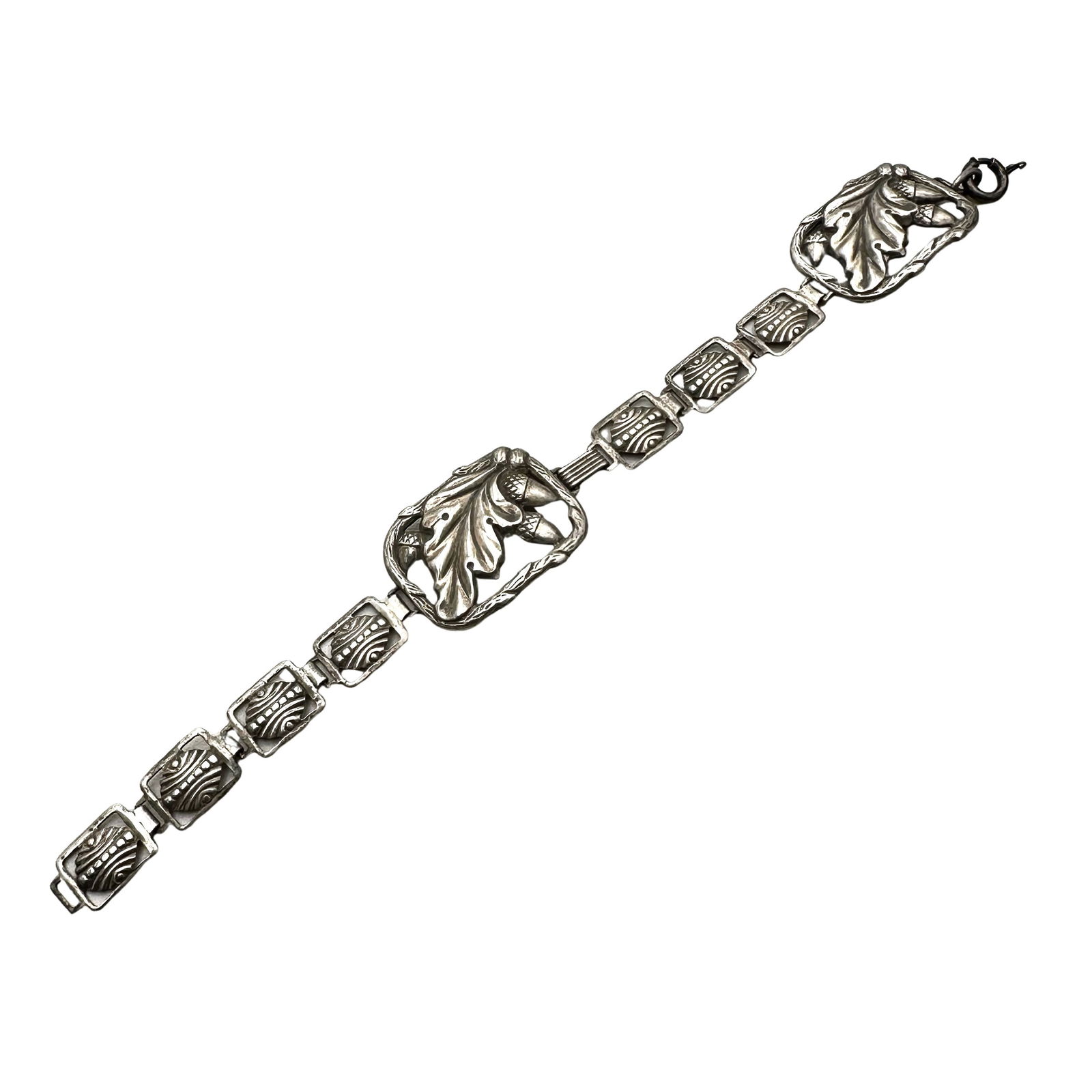 Vintage Antique Sterling Silver Bracelet Acorn Fall Leaves Design 6.5 Inch (1 of 2)