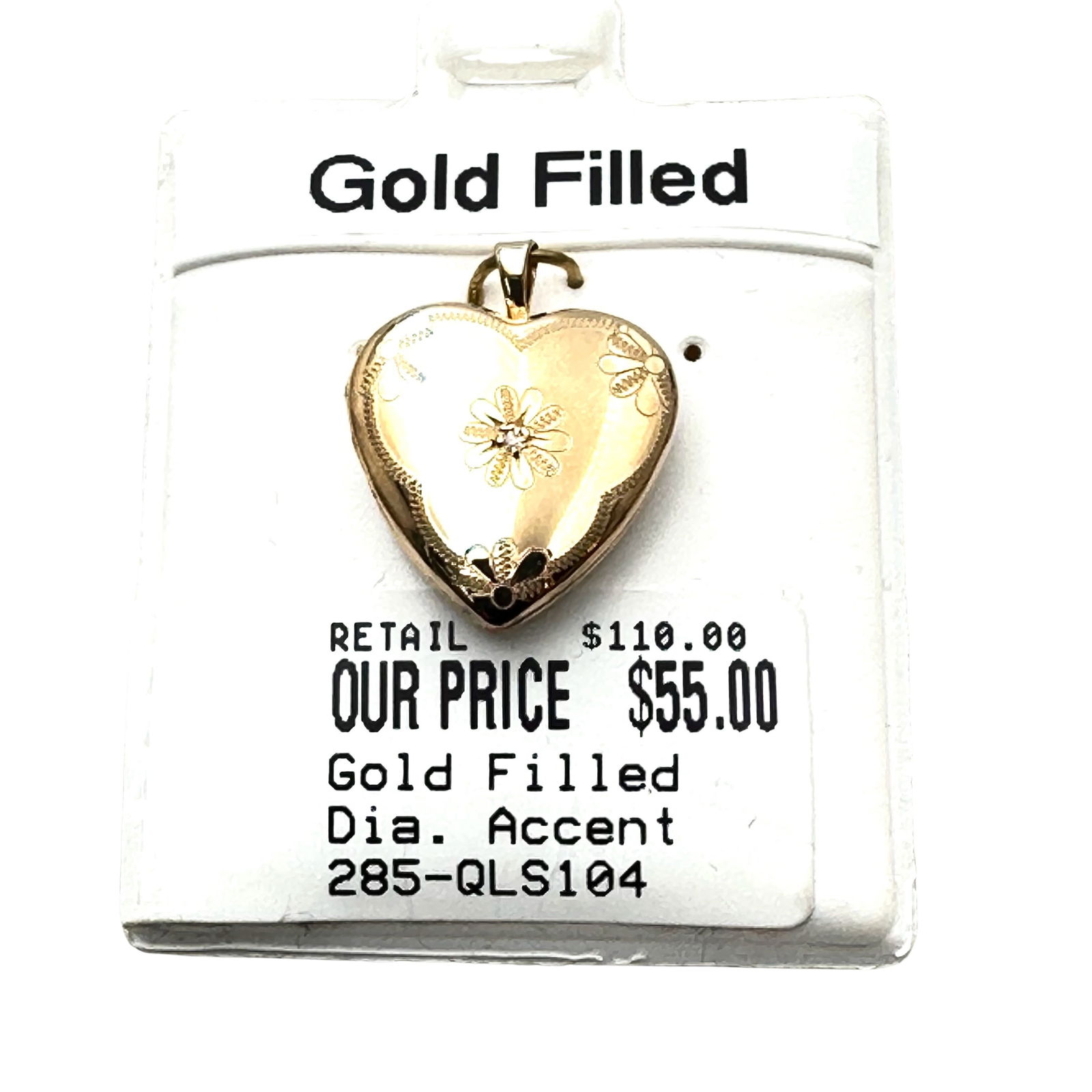 NOS Gold Filled Diamond Accent Heart Pendant Locket On Original Card (1 of 2)