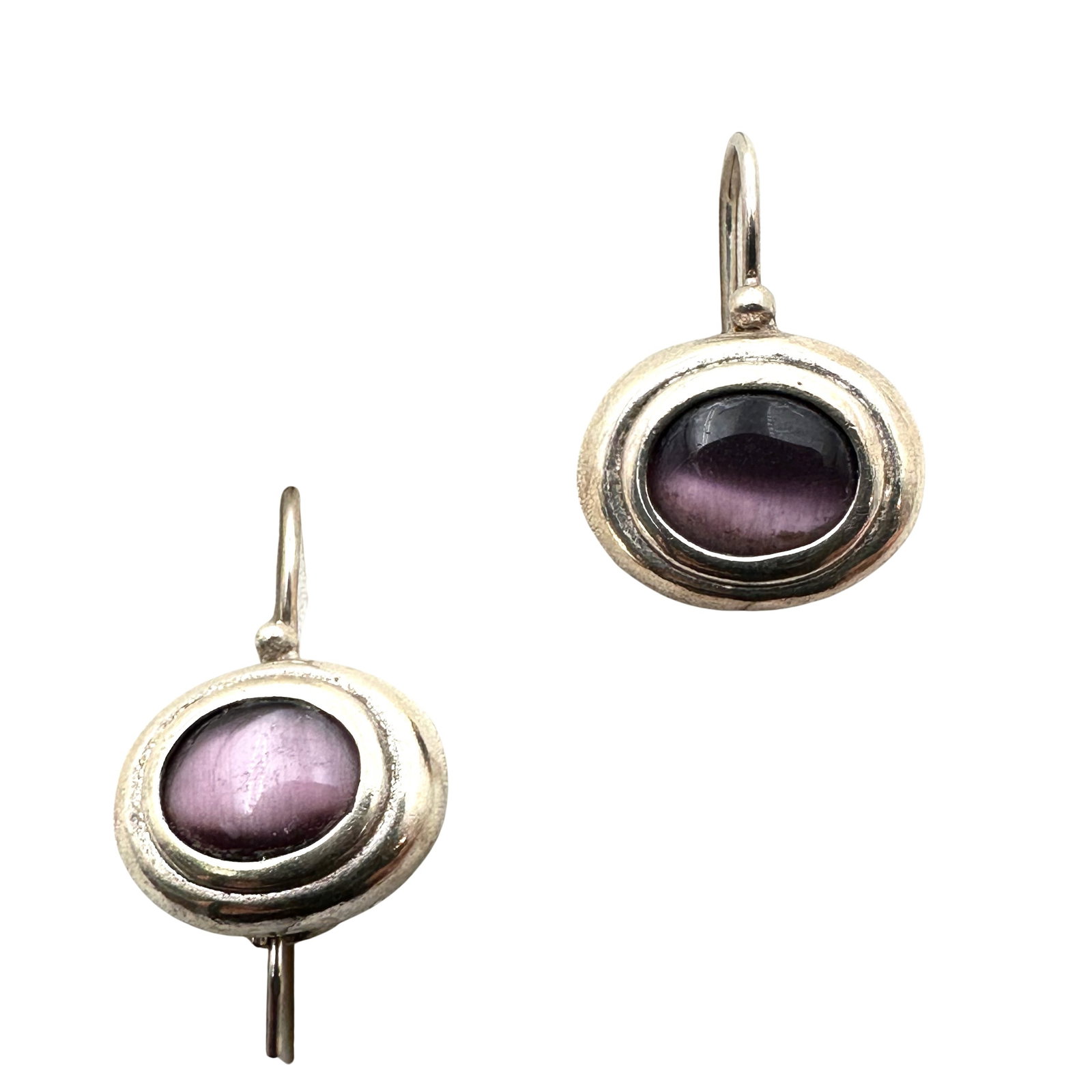 Sterling Silver Purple Cats Eye Stone Pierced Earrings: Sterling Silver Purple Cats Eye Stone Pierced Earrings