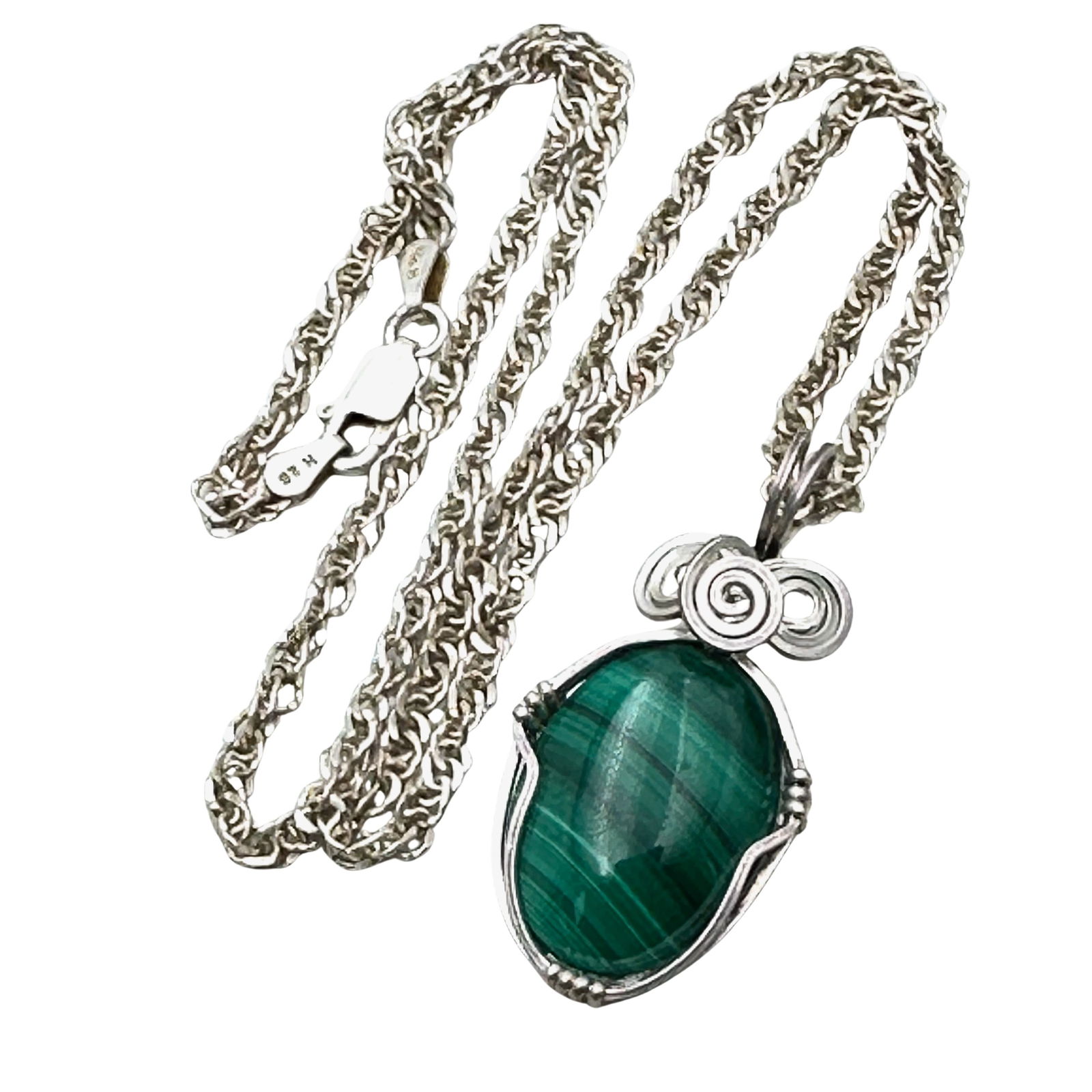 Green Malachite Gemstone Pendant Sterling Silver Necklace (1 of 2)