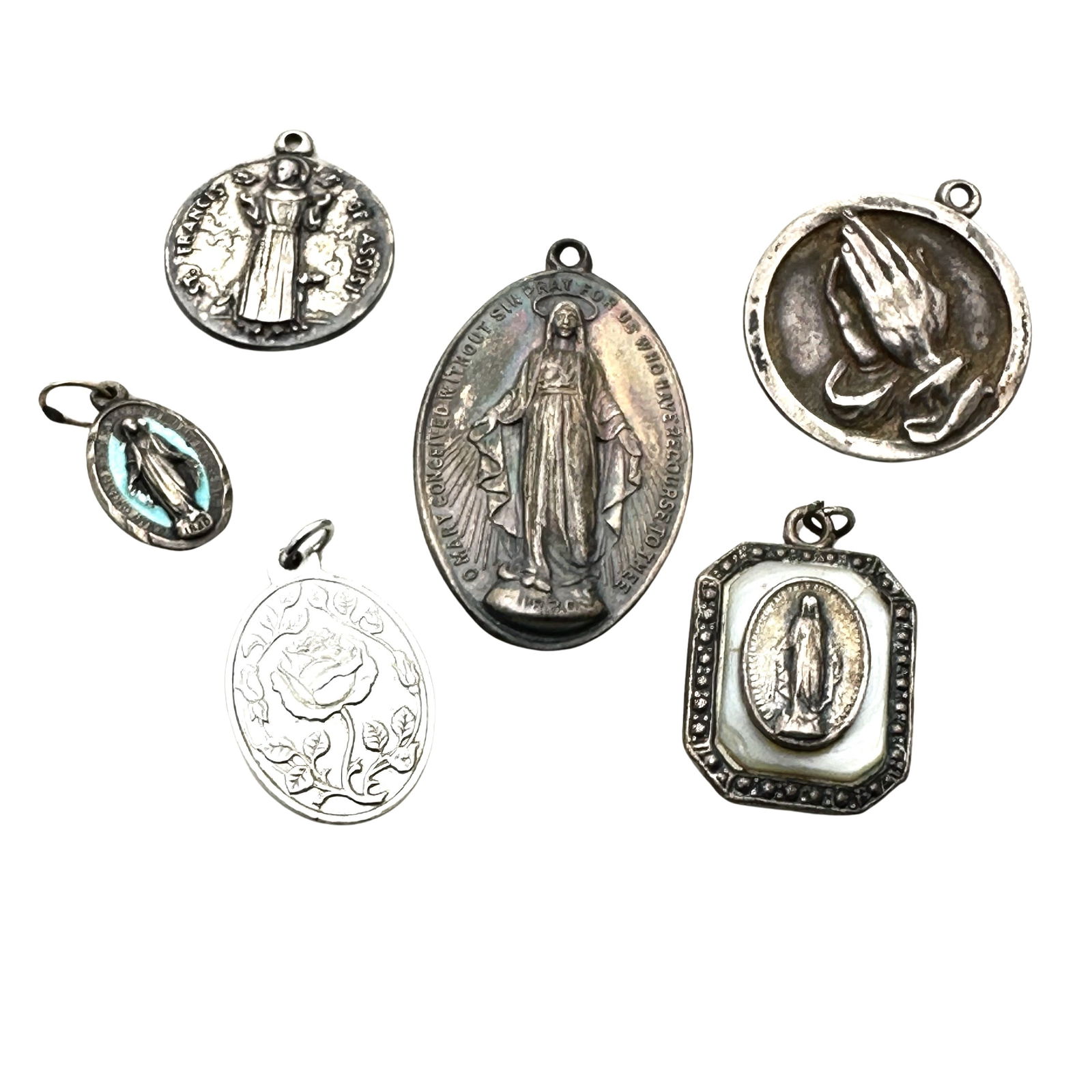 Vintage Antique Group Religious Medals Sterling Silver (1 of 2)