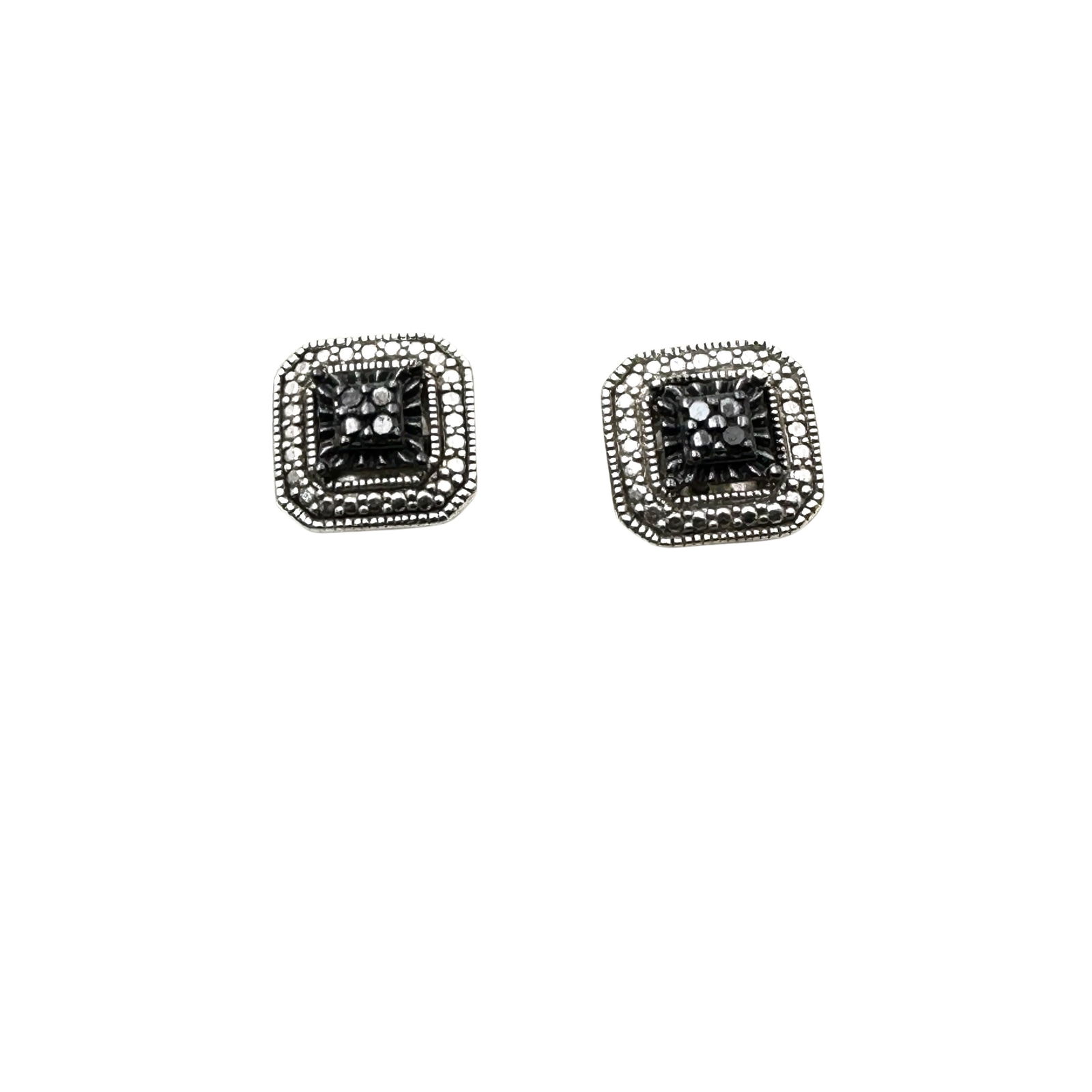 Sterling Silver Black Diamond Stud Pierced Earrings: Sterling Silver Black Diamond Stud Pierced Earrings